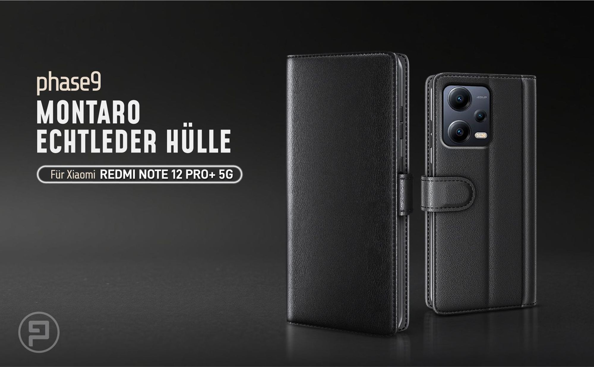Schwarze Lederhülle für Xiaomi Redmi Note 12 Pro+ 5G mit Magnetschließe