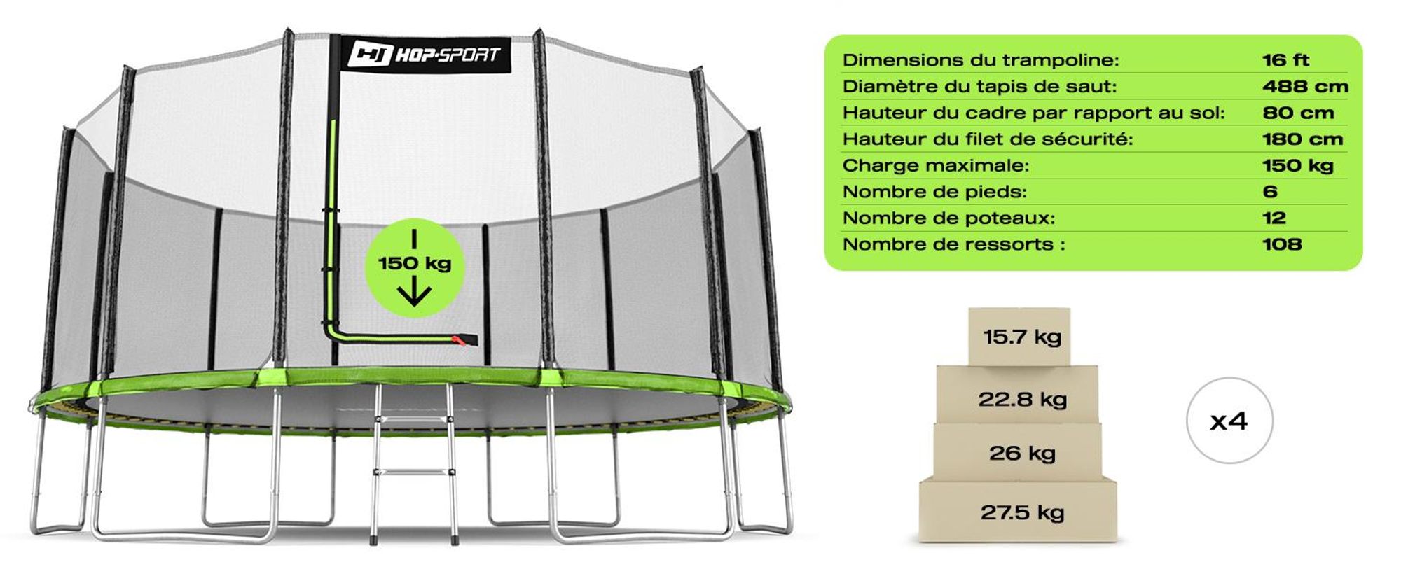 Trampoline de Jardin pour enfants 488 cm