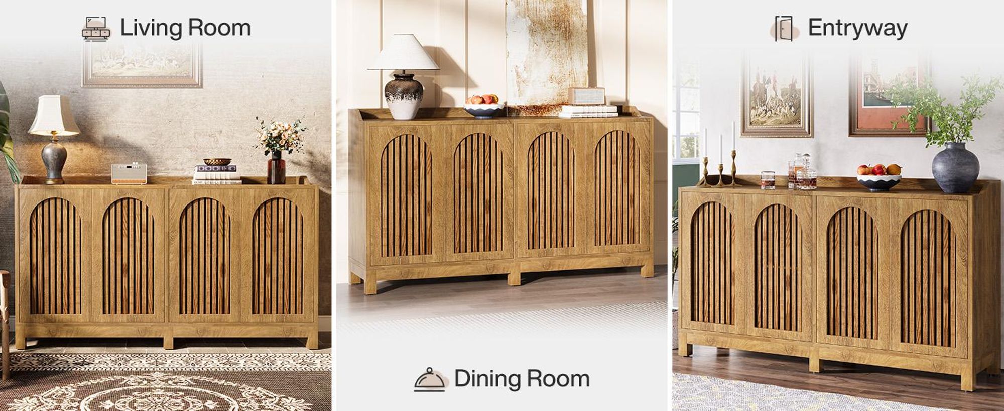 145 cm Buffet-Schrank mit Stauraum, langes Sideboard mit Türen und verstellbaren Einlegeböden, Sideboard aus Holz für Esszimmer, Wohnzimmer, Küche