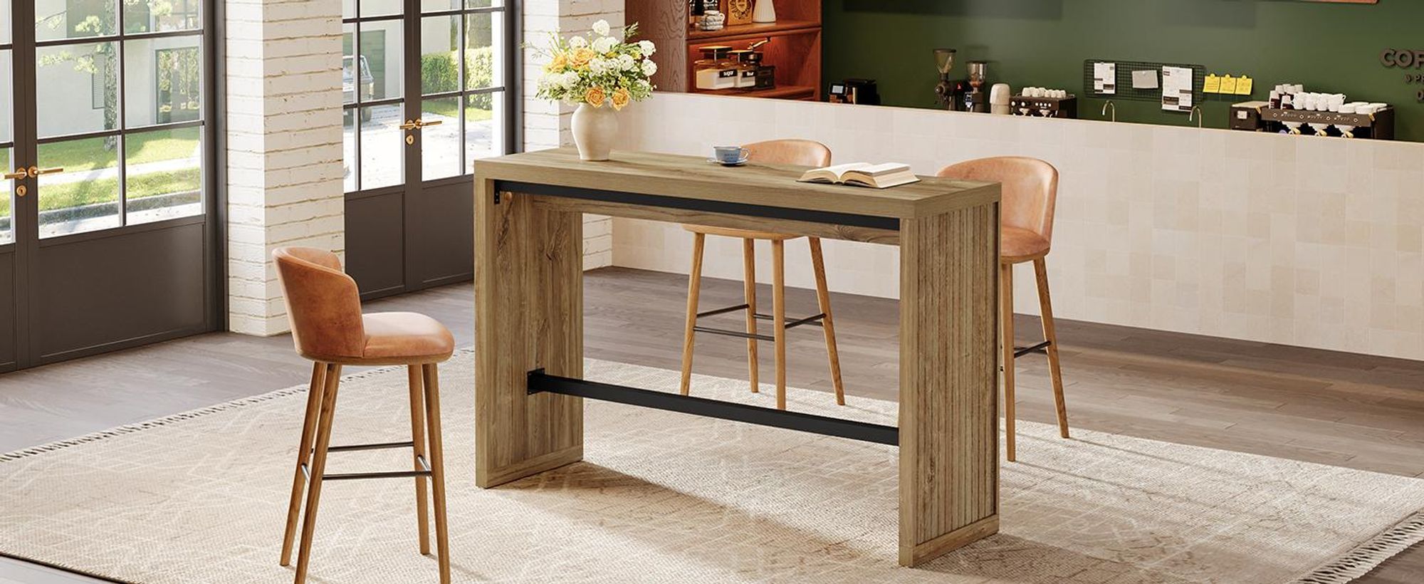 Tribesigns Bartisch, 140 cm Stehtisch mit Metallfußstütze, rechteckiger Stehtisch für Hausbar, Küche, Esszimmer, Bistro, Wohnzimmer