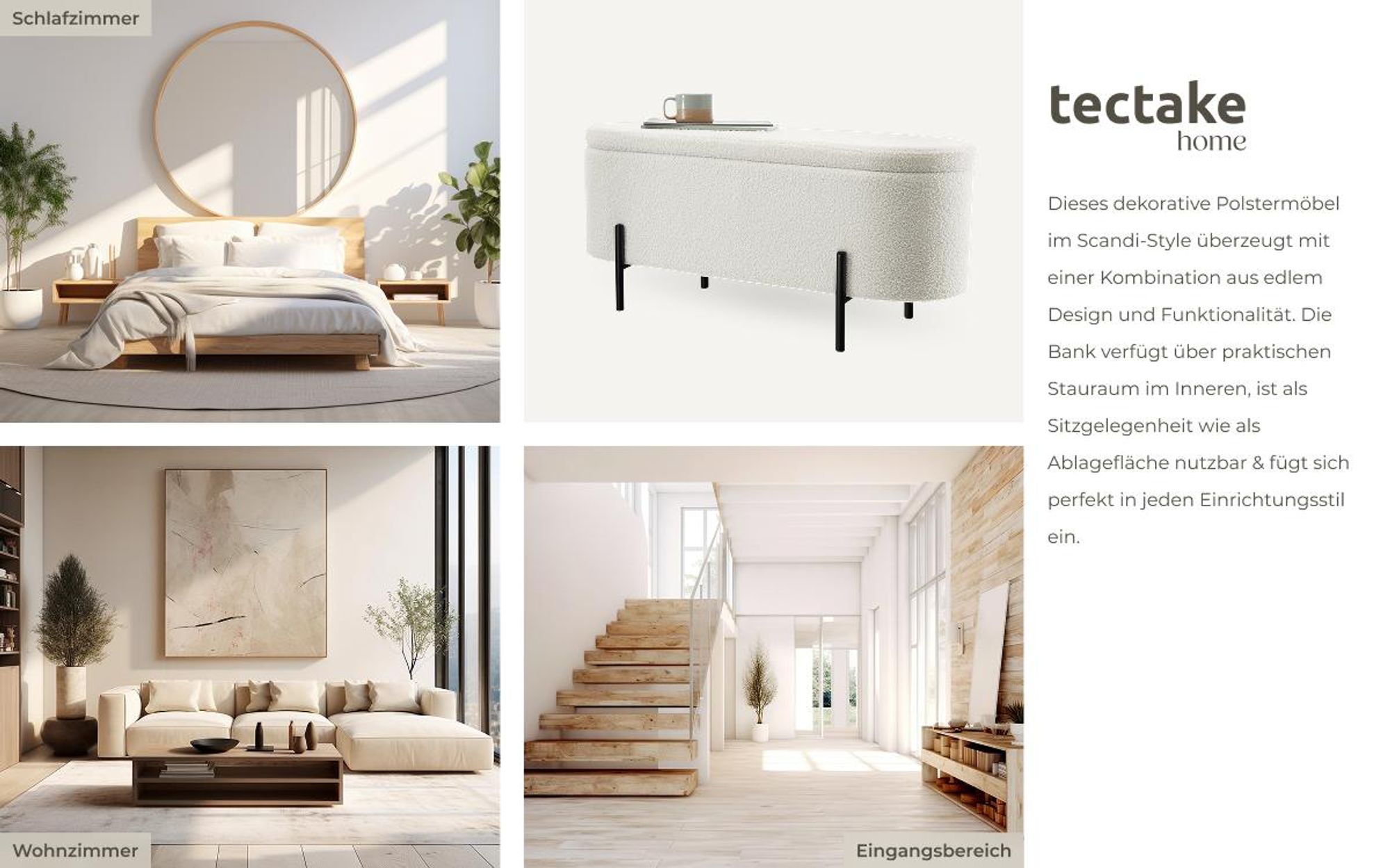 tectake® Sitzbank Lanja 96 x 36 x 43 cm