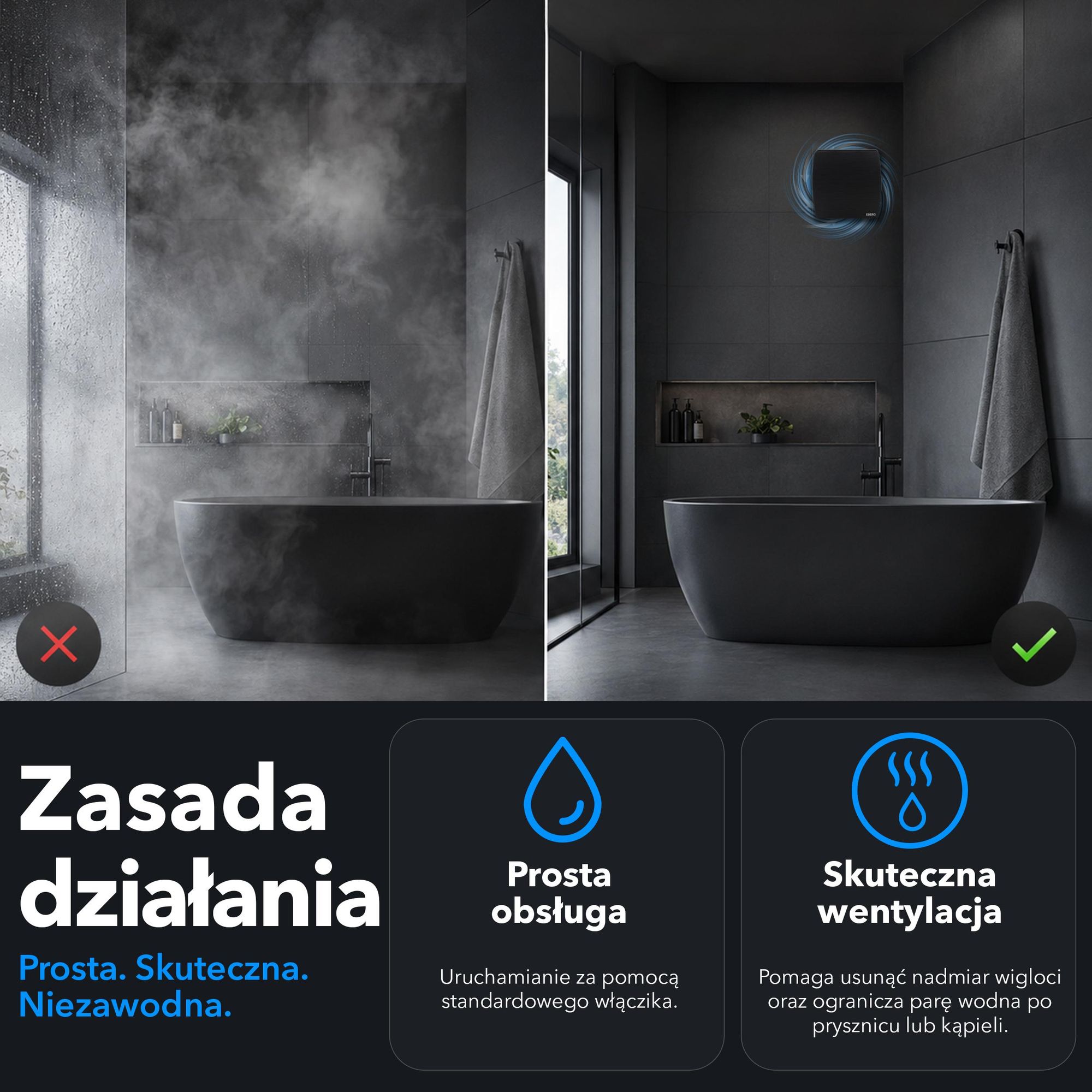 EBERG AXI 100 B Wentylator Łazienkowy 100 mm Klapa Zwrotna Czarny