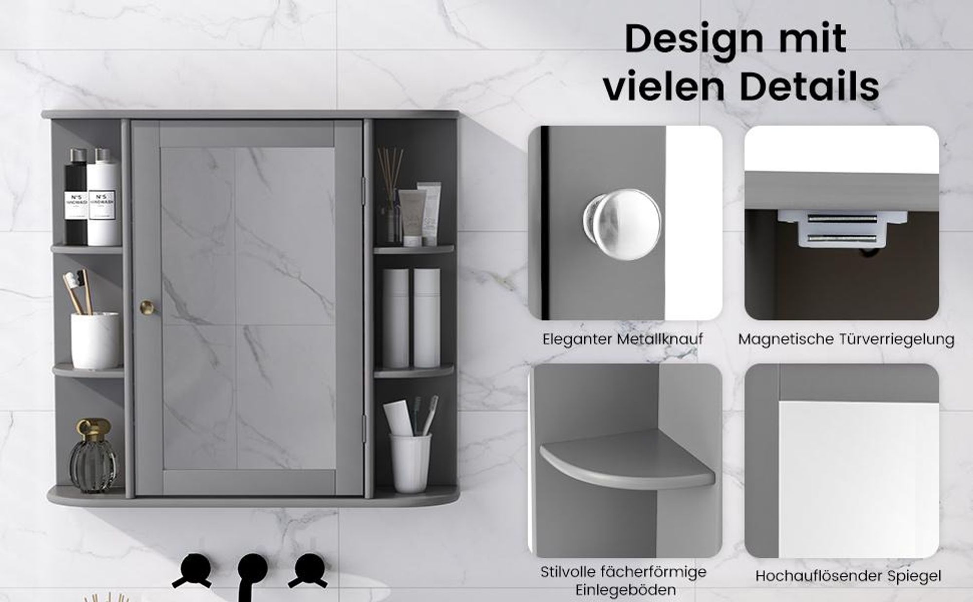 COSTWAY Spiegelschrank Badschrank Haengeschrank Wandschrank Badezimmerschrank Badregal Badmoebel