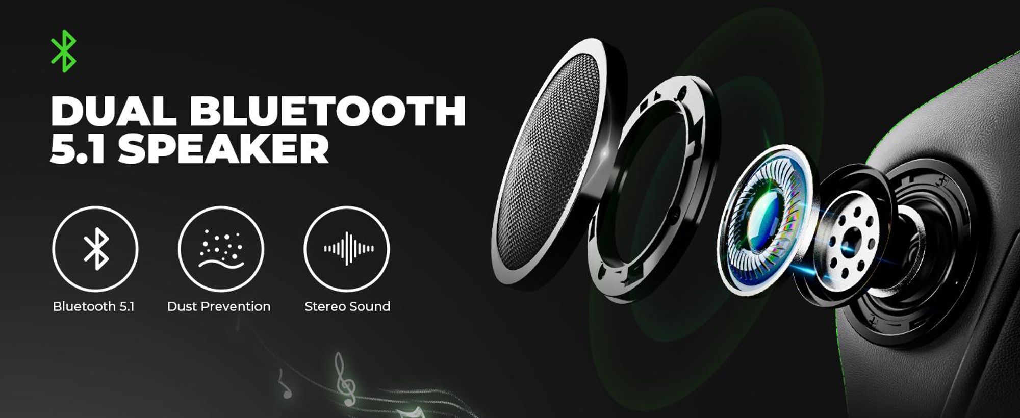 GTPLAYER Fotel gamingowy ACE PRO, ergonomiczny fotel biurowy z odchylanymi podłokietnikami i podnóżkiem, głośniki Hi-Fi, imponująca atmosfera dźwięku, zielony