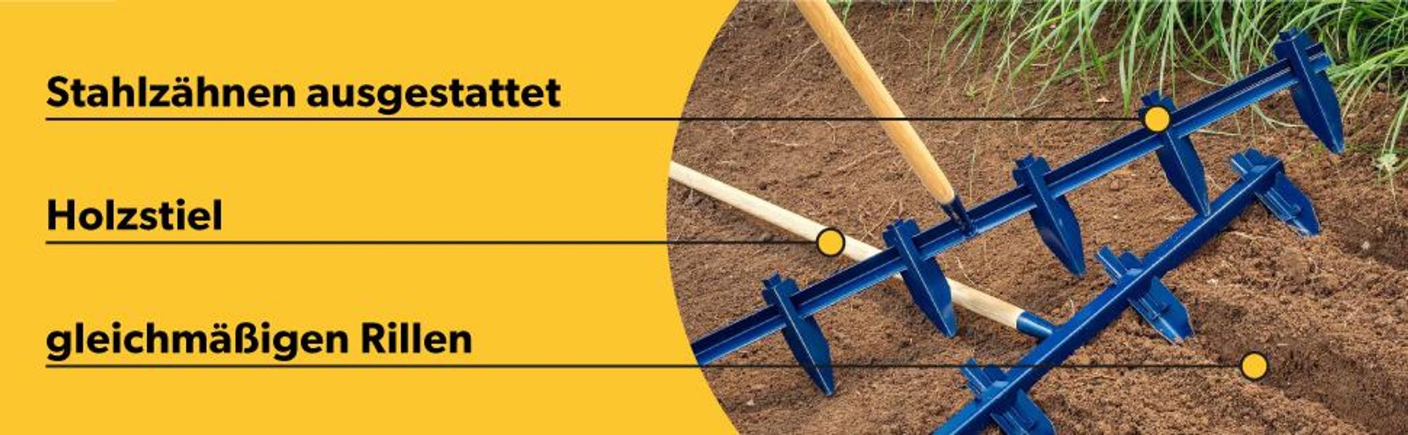 KADAX Rillenzieher mit Stahlklingen, Reihenzieher mit langem Stiel aus Holz, Furchenzieher