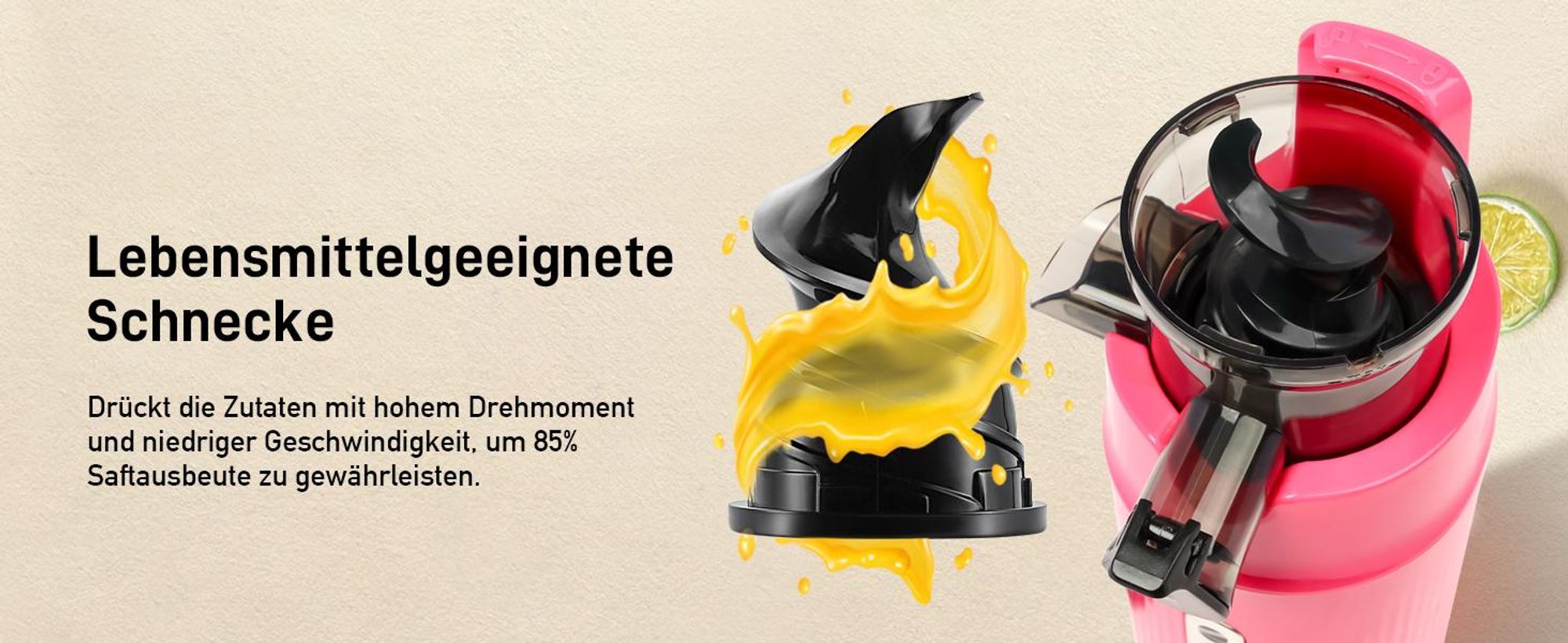 Ventray Essential Ginnie - Kaltpress Entsafter, Slow Juicer Kompakt & Leise (60 U/min, 45mm Einfüllöffnung), BPA-frei, 400ml, Einfache Reinigung