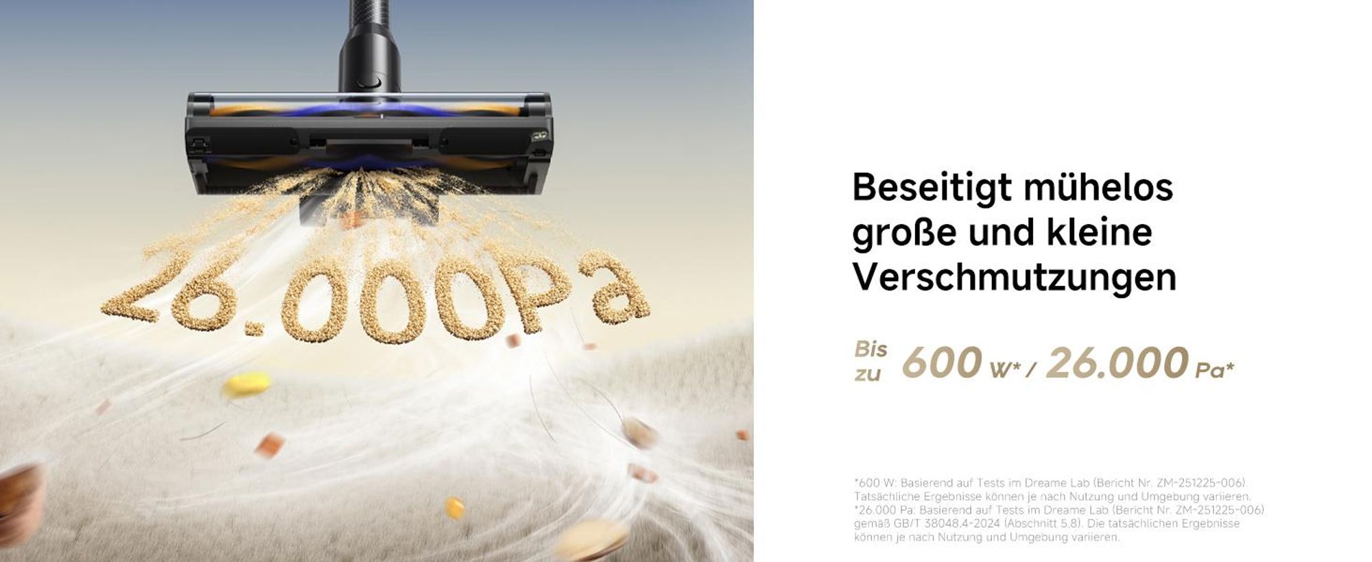 Dreame R20 Pro Akku-Staubsauger,Anti-Tangle Handstaubsauger, 90° biegsam,LED,bis 600W/26.000 Pa,für Teppich & Hartboden,CelesTect-Licht,bis 90 Min