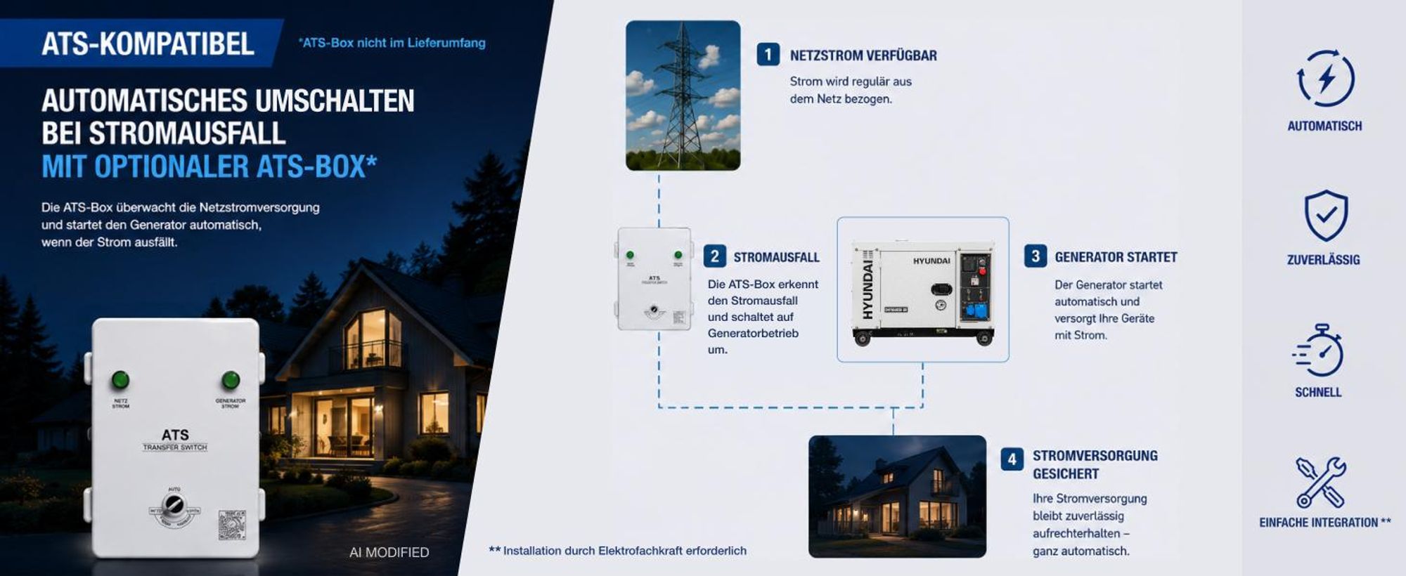 HYUNDAI Diesel Generator DHY8600SE D (6.3 kW, Elektrostart, 2 x 230V)