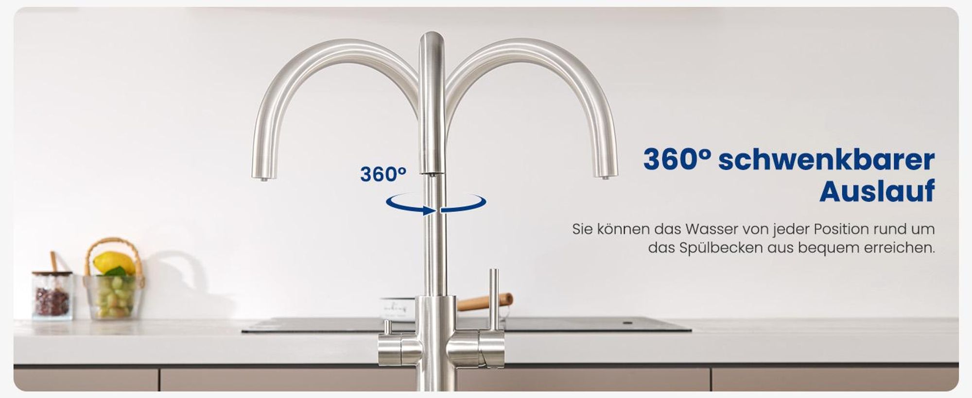 3 in 1 Filterwasserhahn Küche mit Filteranschluss, 360° Drehbar 3 Wege Küchenarmatur Gebürstet, Edelstahl Spültischarmatur, Cecipa MAX Trinkwasserhahn
