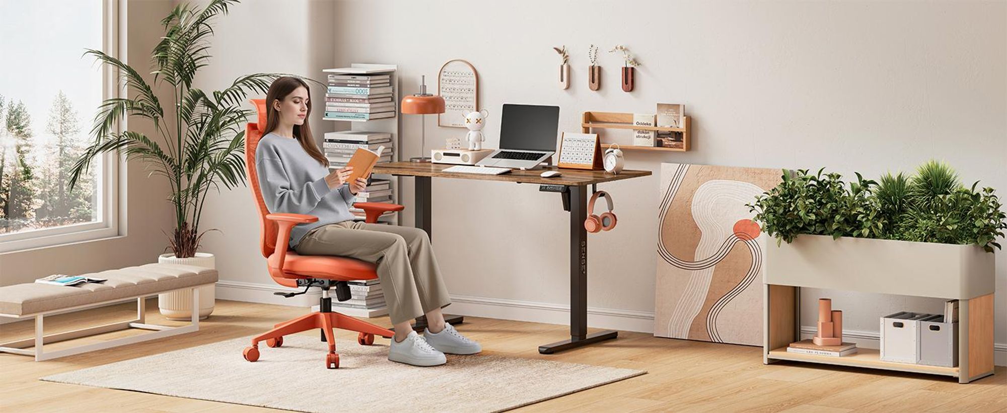 SENSE7 Moyo Ergonomischer Bürostuhl Schreibtischstuhl Orange 3D-Armlehnen Netzrücken Lendenwirbelstütze Chefsessel PC Stuhl Home-office 150 kg