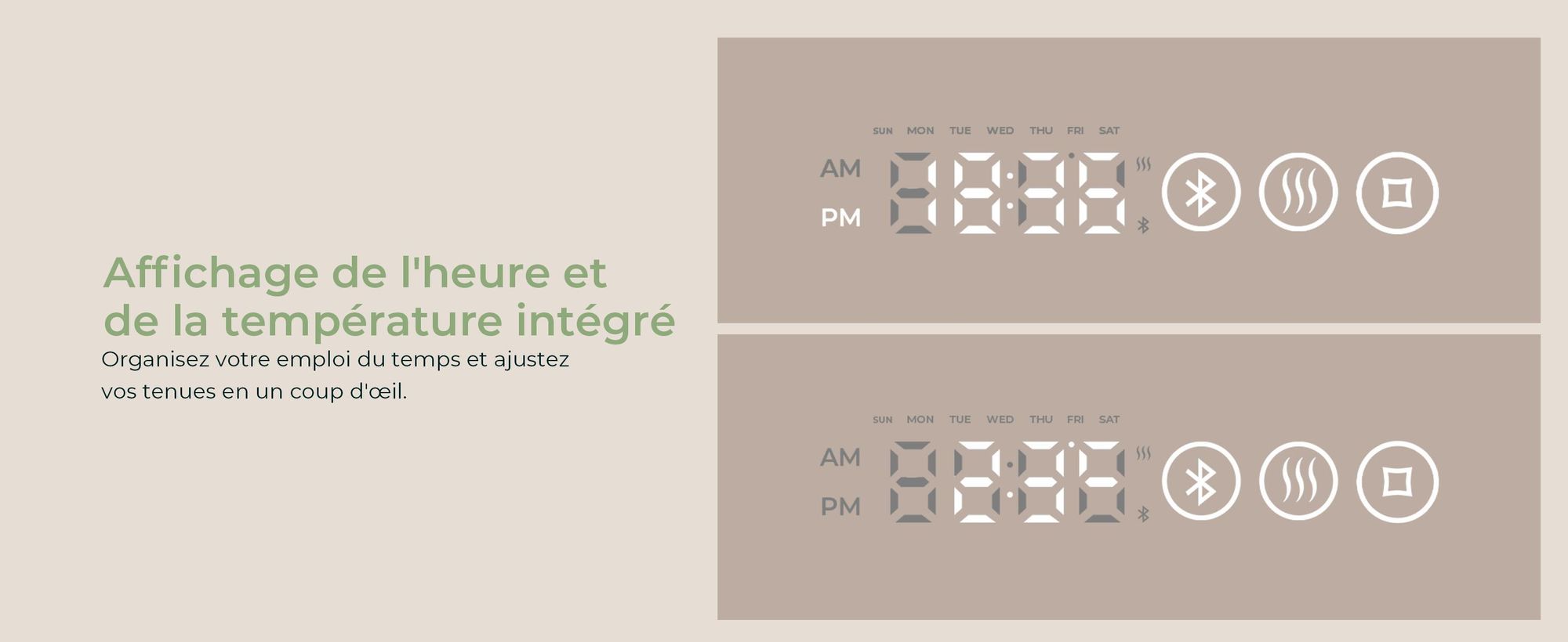 S'AFIELINA Miroir de salle de bain avec éclairage Asymétrique 60 x 45 cm avec 3 couleurs de lumière réglable, antibuée, Bluetooth, horloge, température, fonction mémoire