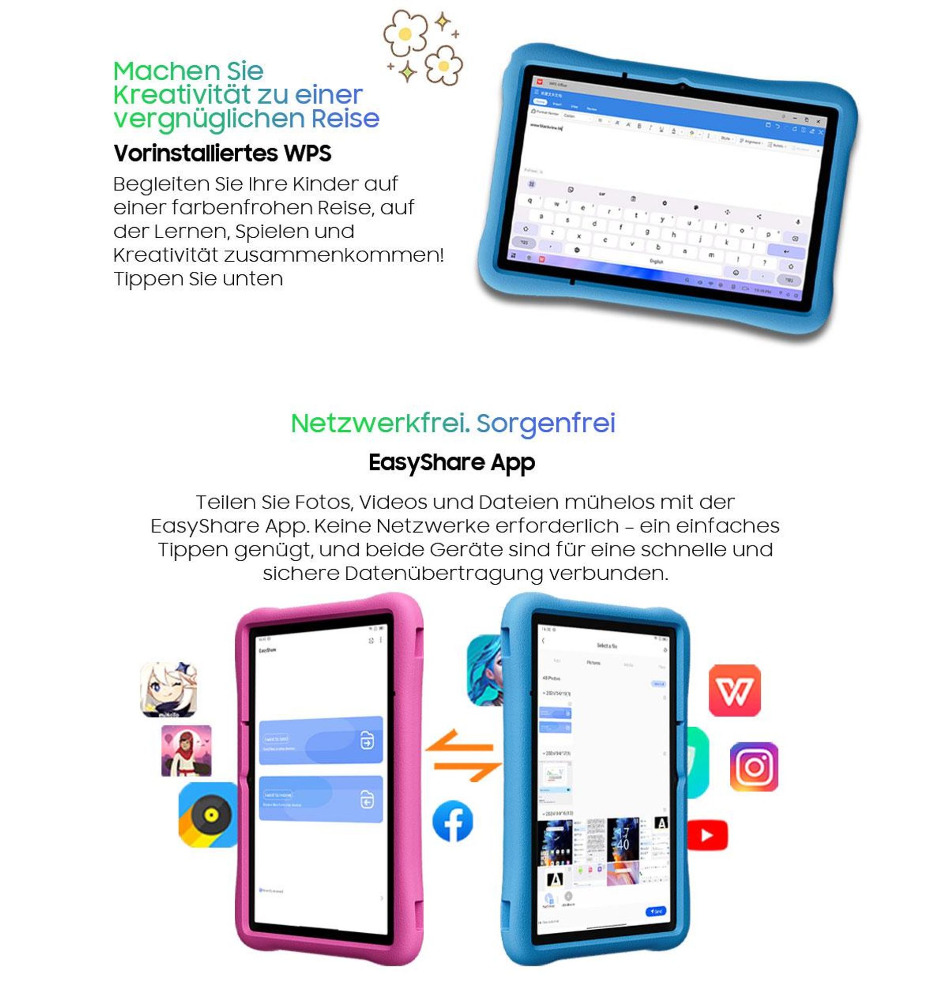 Blackview Pad 60 Kids, Kinder Tablet, 10,1", 12GB+128GB, Android 15, Elternkontrolle, Kinder-Modus, HD-Streaming, WiFi 6, mit stoßfester Schutzhülle