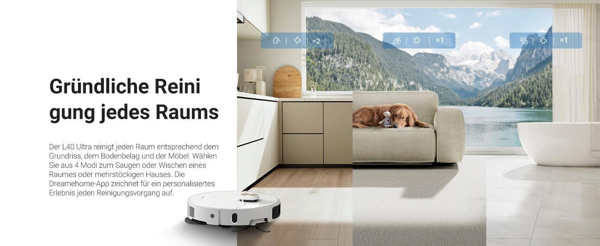 Dreame L40 Ultra Roboter Staubsauger mit Wischfunktion,11KPa Saugleistung,65°C selbstreinigendem,0 tangle Bürste,Obstacle Avoidance,All-in-One-Dock