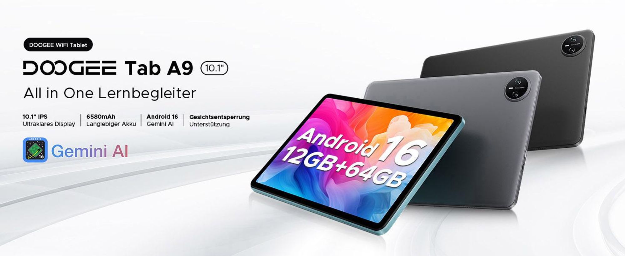 DOOGEE TAB A9 - Tablet,Android 16, 10,1 Zoll, 12(3+9)GB RAM+64GB(bis 2TB erweiterbar), WiFi 5,Doppellautsprecher