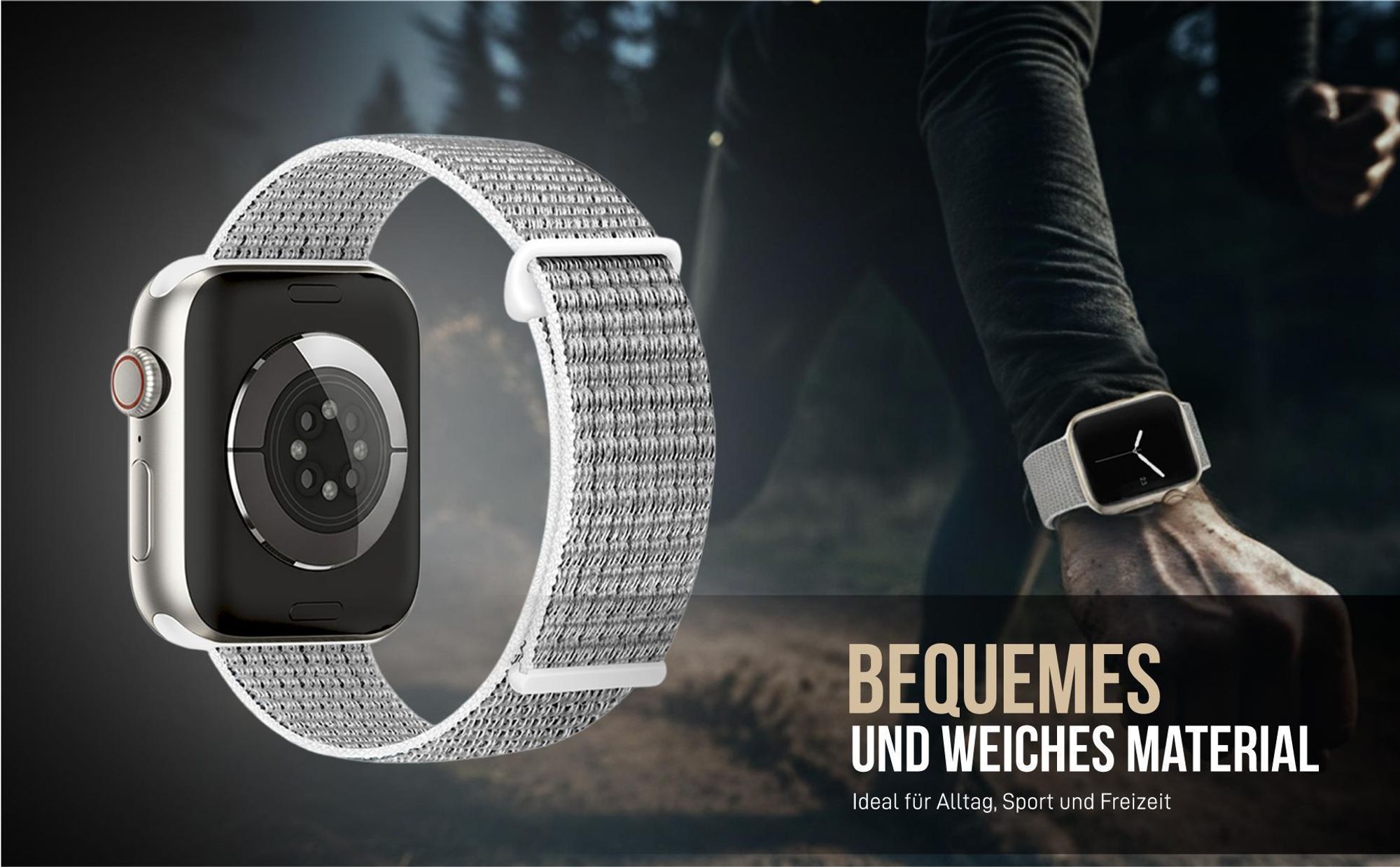 Graues Nylon Ersatzband für Apple Watch Series 8 45mm