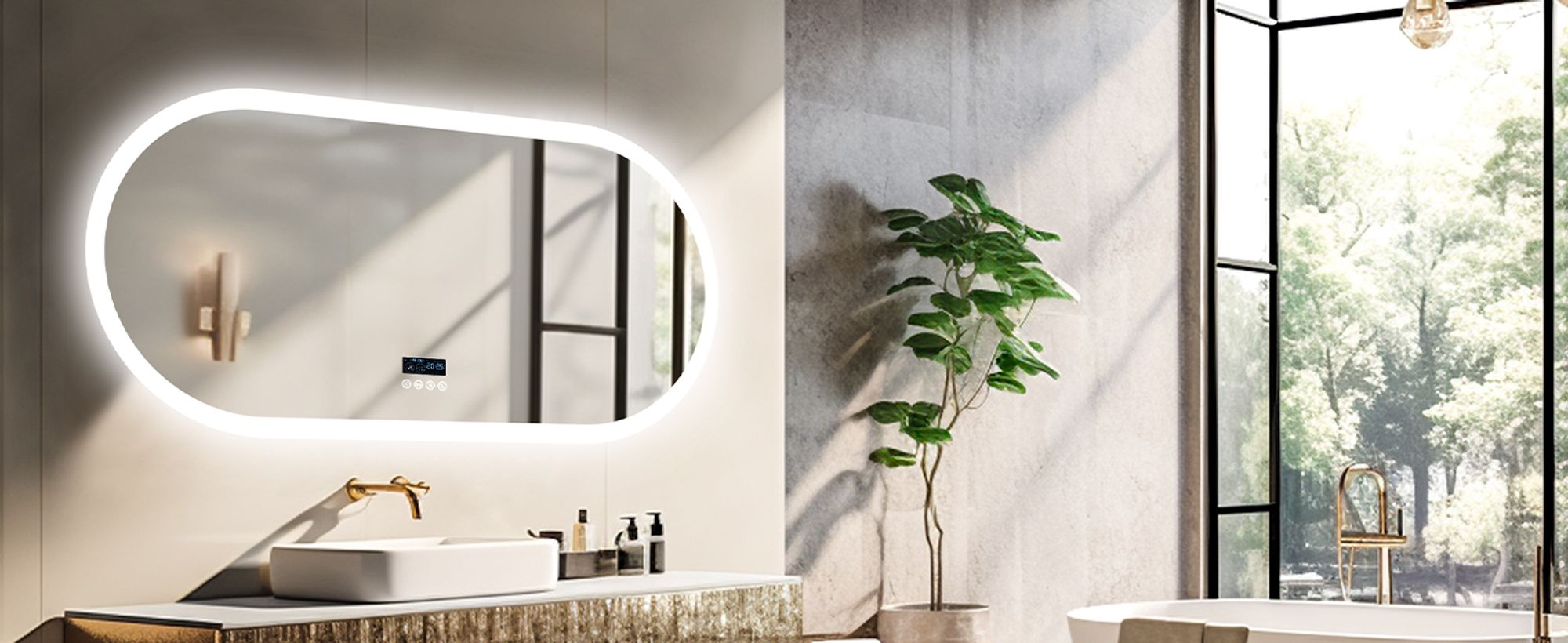 WISFOR LED Badspiegel mit Bluetooth Lautsprecher, 120x60cm Badezimmerspiegel mit Beleuchtung 3 Lichtfarbe, LED Wandspiegel dimmbar beschlagfrei