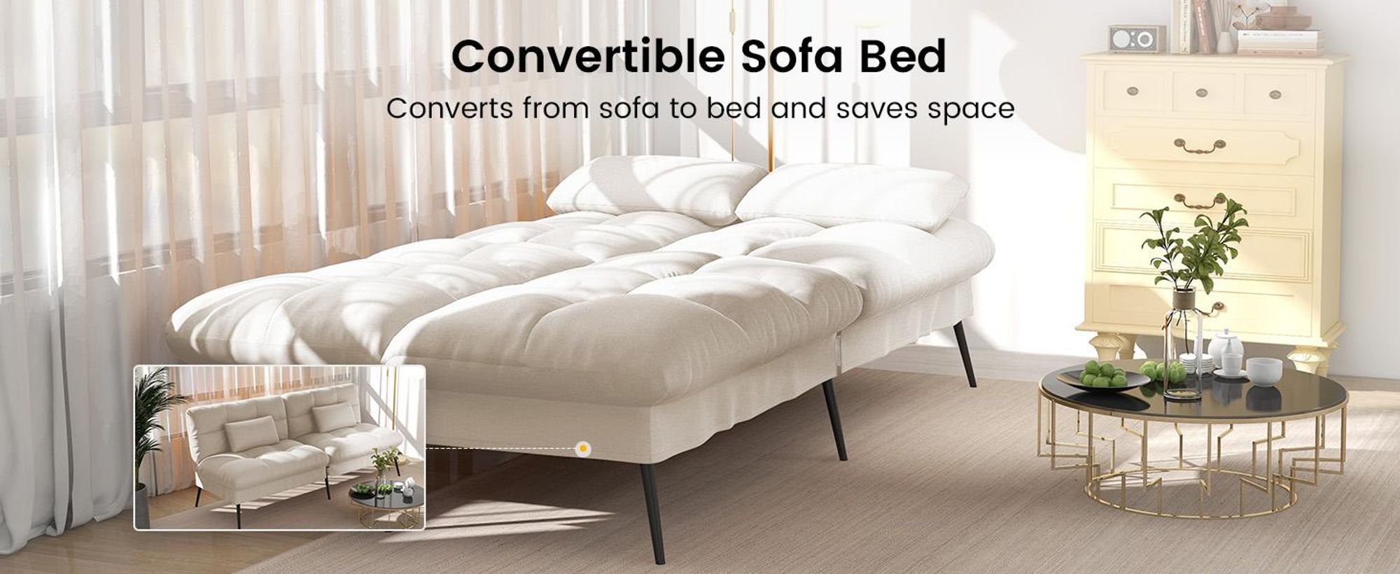 COMHOMA Sofa Schlafsofa mit Schlaffunktion, überzug Futon Klappsofa, Bettcouch, ecksofa, Couch Gästebett, 3-Sitzer Sofa, mit verstellbare Rückenlehne