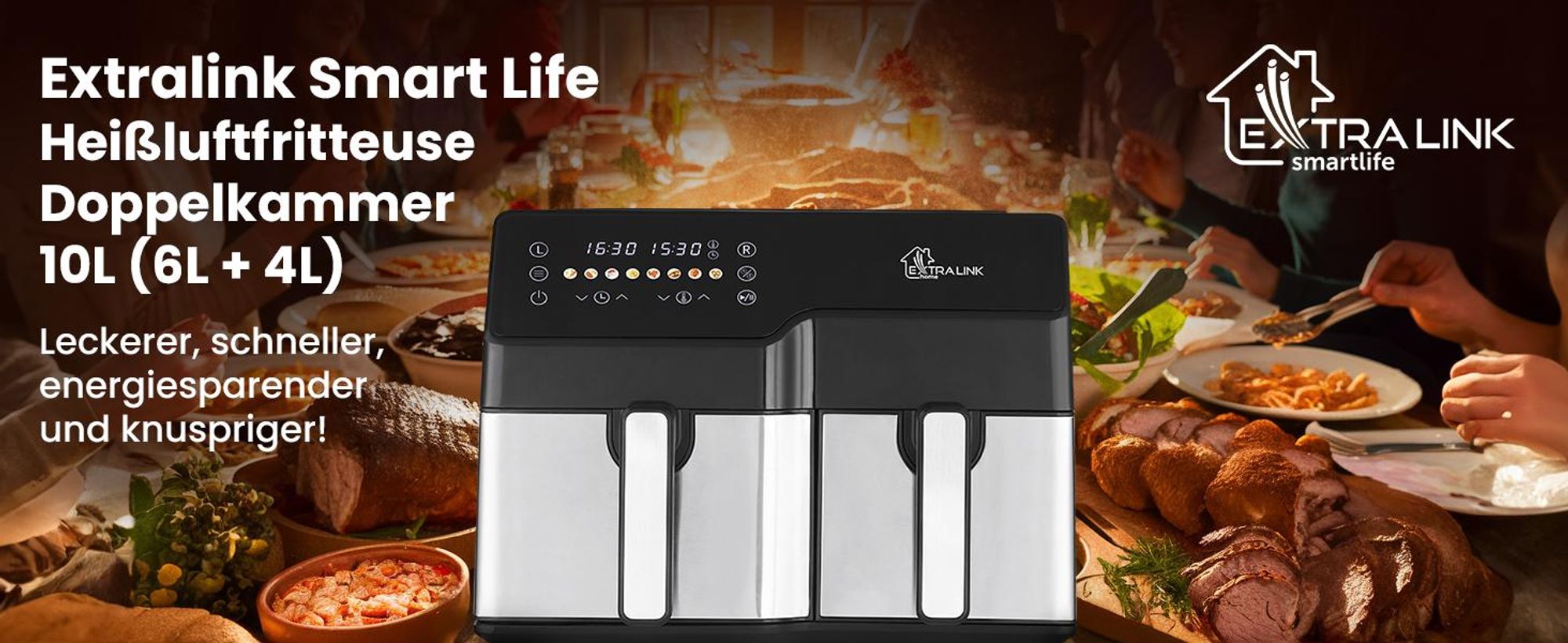 Extralink Air Fryer SJ-1000 10L (6L + 4L), 2500 W, Dual Basket, Heißluftfritteuse