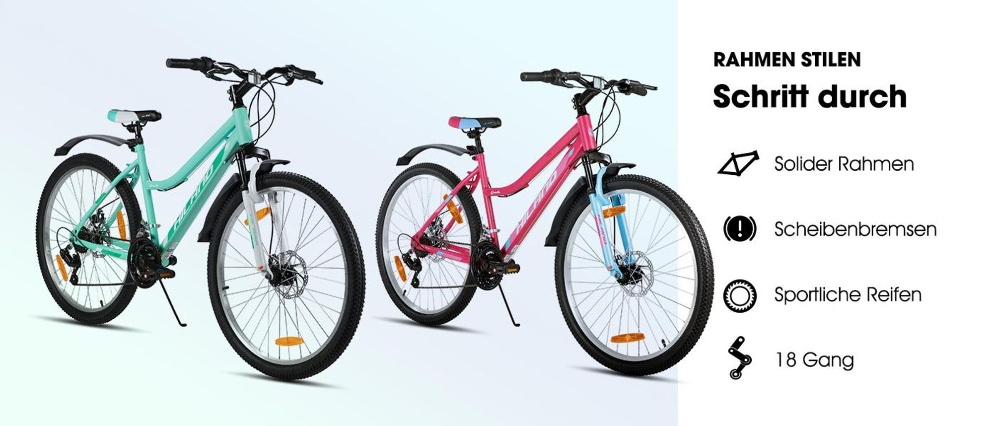 Hiland 26 Zoll Damen Mountainbike, 18 Gänge Federgabel MTB mit 18-Gang-Getriebe und gefederte Vorderradgabel, doppelte mechanische Scheibenbremsen