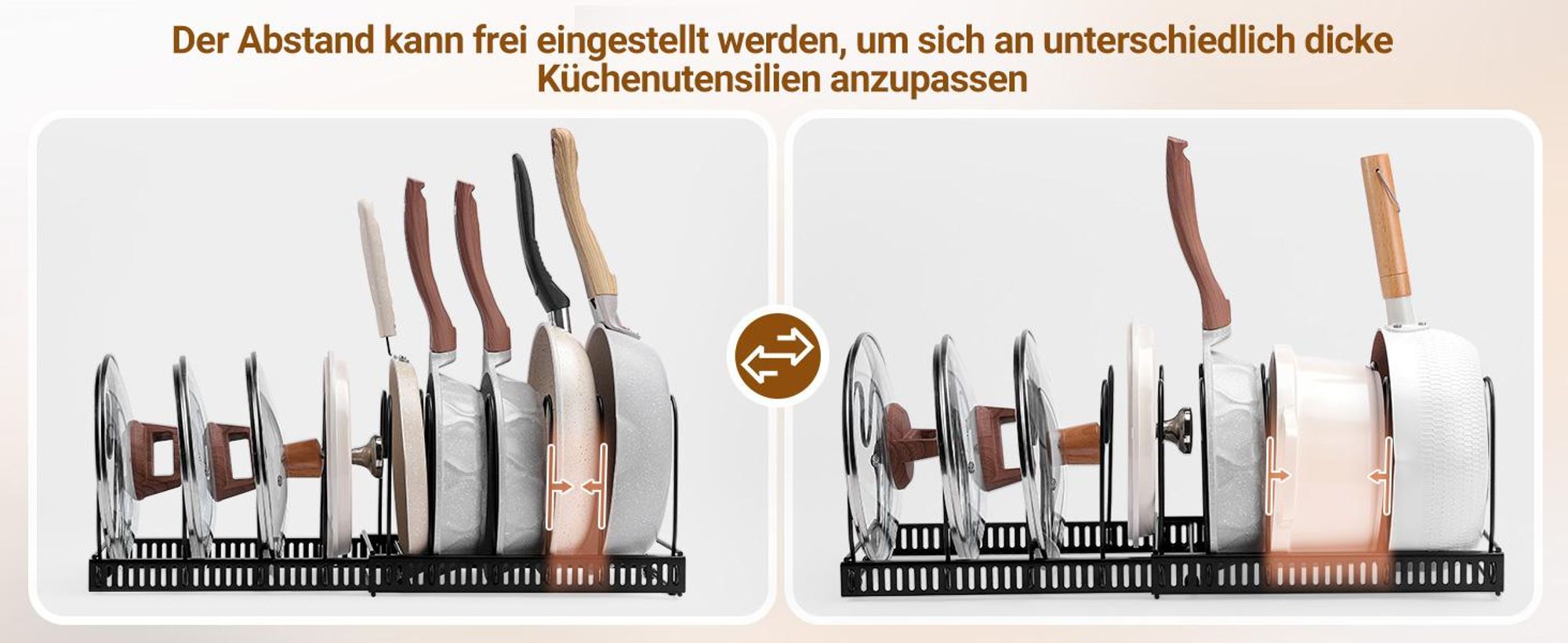 Yorbay Topfdeckelhalter ,Erweiterbarer Deckelhalter Topfdeckelhalter mit 10 Verstellbare Fächer , Küche Topf Pfannen Organizer Topfdeckel Aufbewahrung