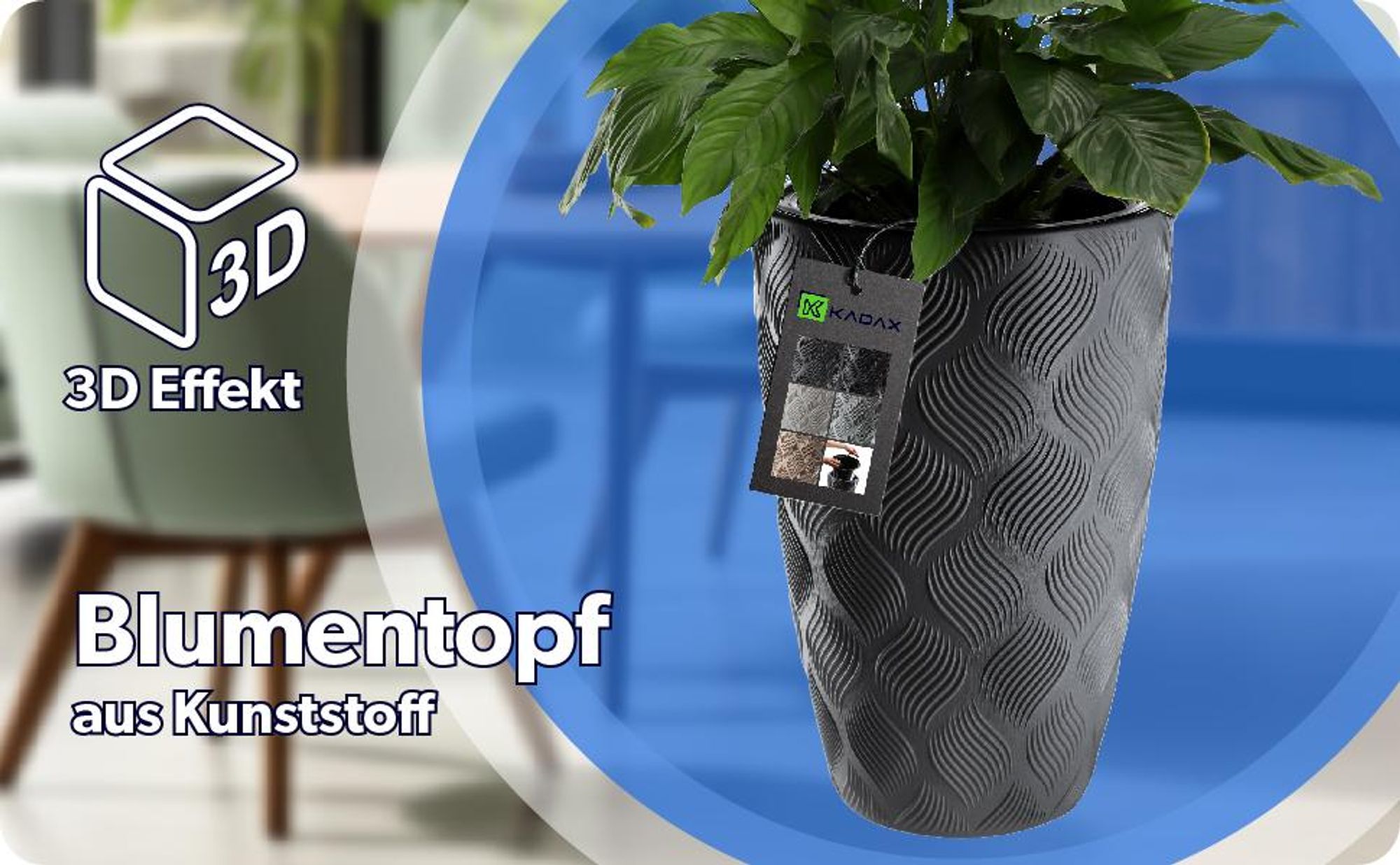 KADAX Blumentopf mit Einsatz "Jesi", Pflanzkübel aus Kunststoff, UV-Resistenter Topf, hoch, 30 cm, Anthrazit