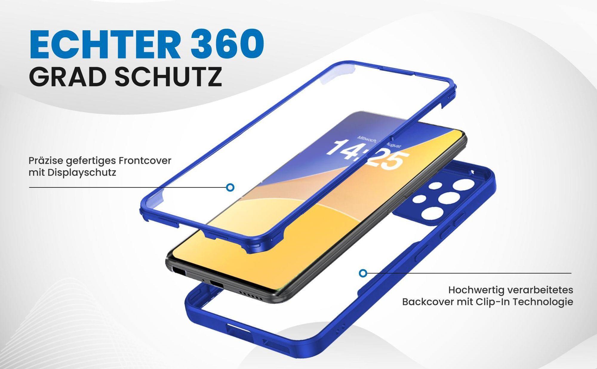 Blaues 360 Grad Case für Samsung Galaxy A53 5G mit Schutz von beiden Seiten