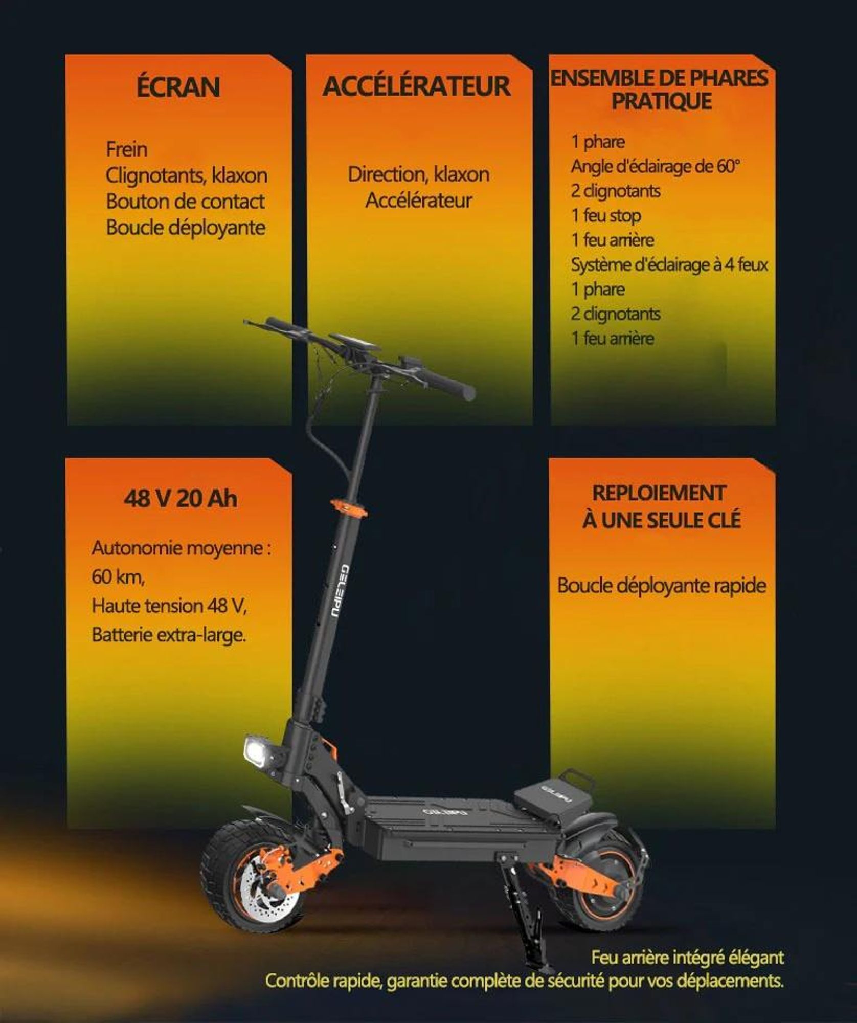 Trottinette Électrique GELEIPU Z1 - Batterie 48V20AH 10" Pouces Roue Freins à Disque - Noir