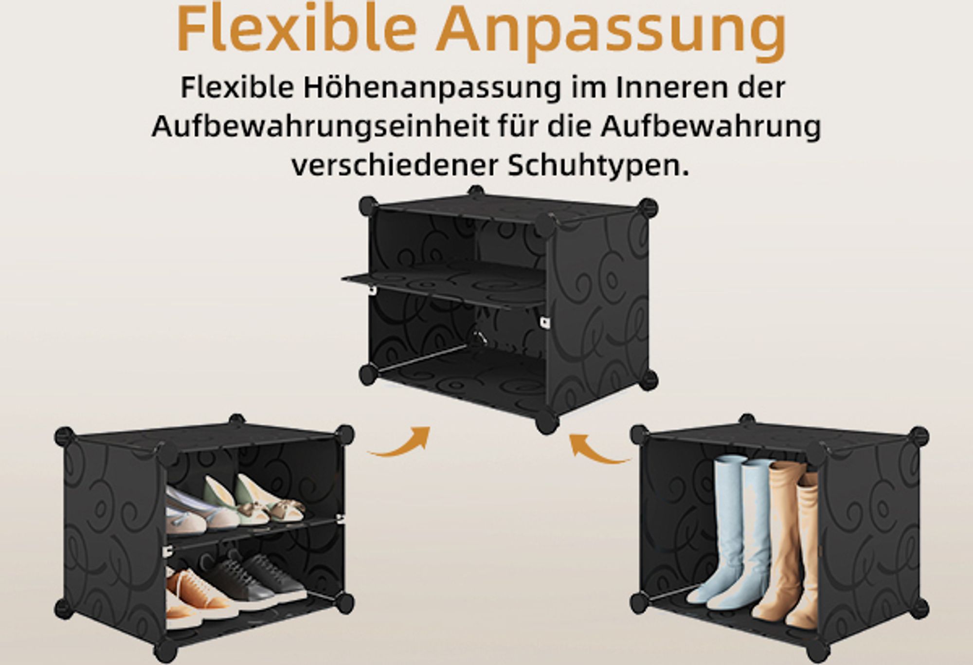 Mondeer DIY Schuhschrank 3x7 Stufiger Kunststoff-Schuhregal Modular Schuhaufbewahrung mit Tür für 42 Paar Schuhe Platzsparend für Flur Schwarz