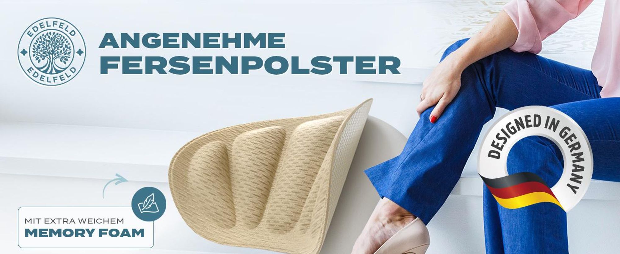EDELFELD – Unsichtbare Fersenpolster gegen Rutschen & Blasen [3 Paar] – Atmungsaktiver Fersenschutz aus Memory Foam – Schuheinlagen als Fersenhalter