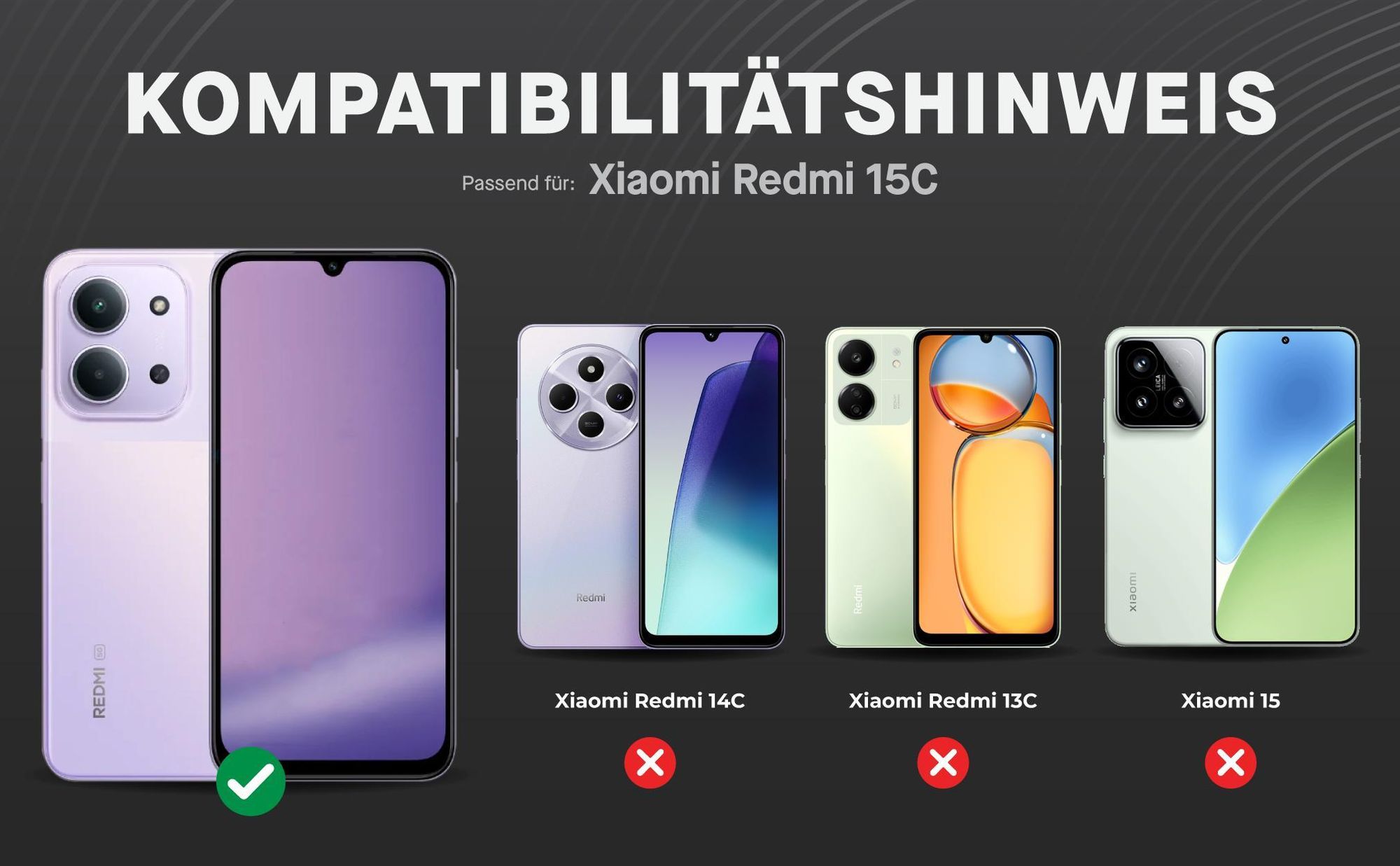 Kompatibilitätshinweise Displayglas für Xiaomi Redmi 15C