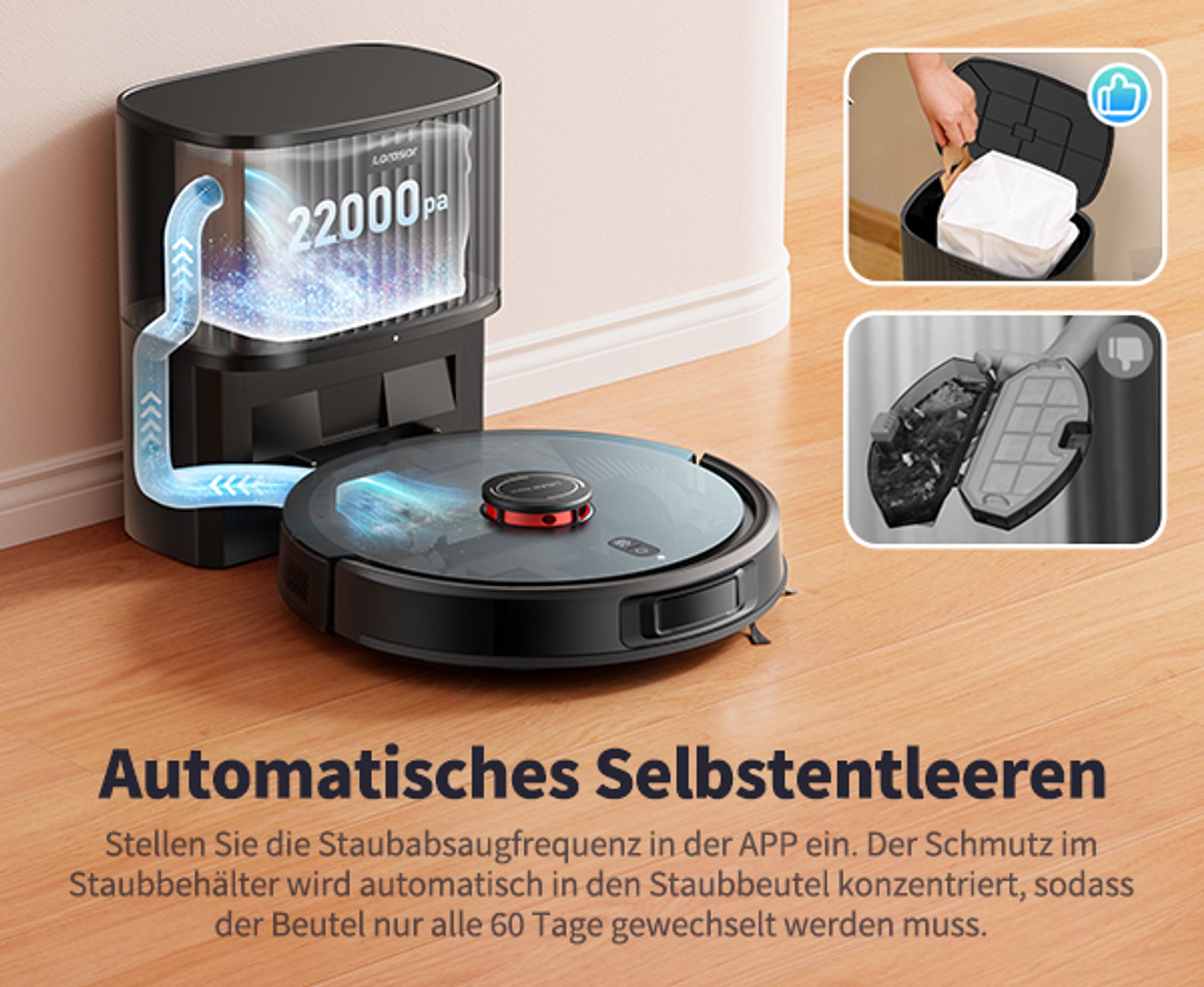 Laresar Lasernavigation Staubsauger Roboter, Roboter Staubsauger mit 5000Pa,kehren, Saugen und Wischen 3 in 1,L20+