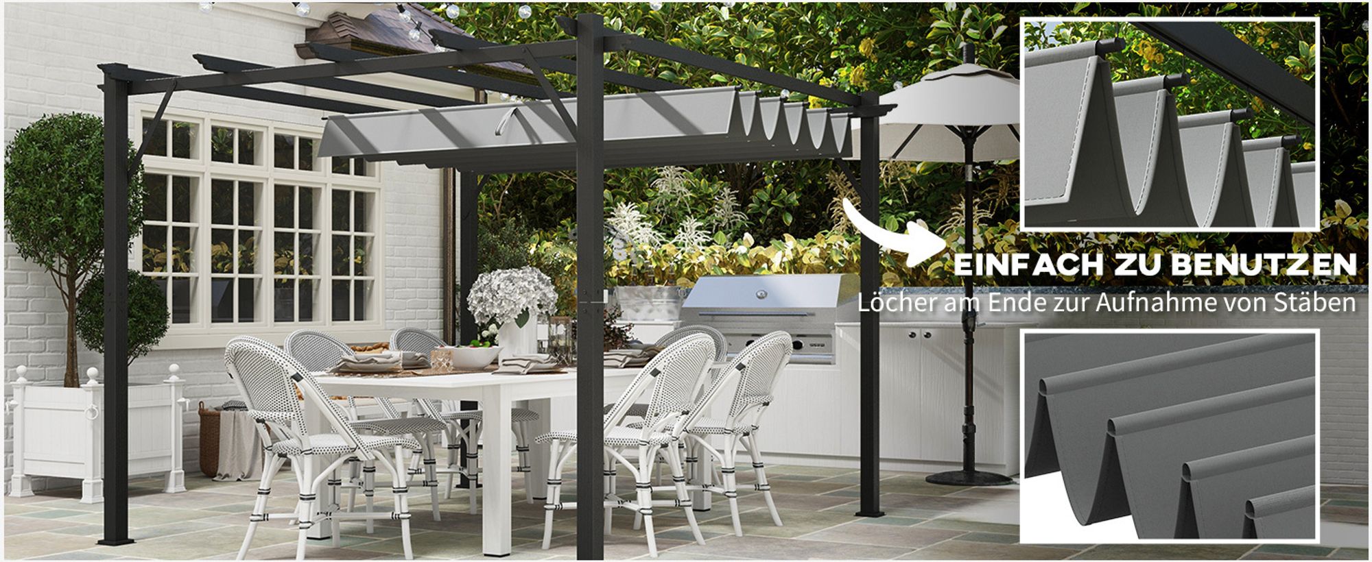 Outsunny Ersatzdach für Pergola, 2,5x2,55m Pergola-Dach mit Entwässerungslöchern