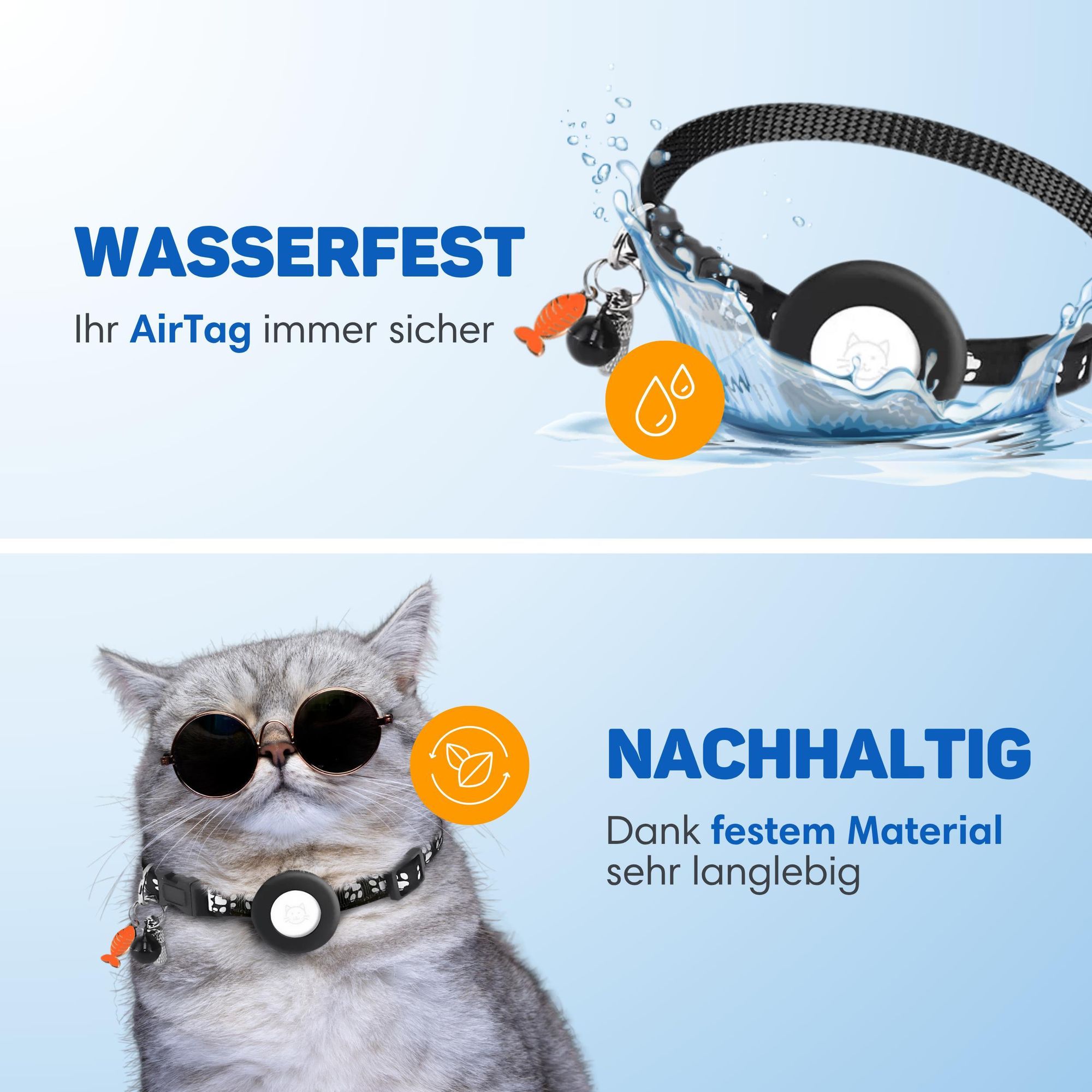 Vulpes Goods Katzenhalsband, Apple Airtag Halsband für Katzen, Kratzerfest und wasserdicht, Mit 3x Zubehör, 22-34.2 CM, Einheitsgröße