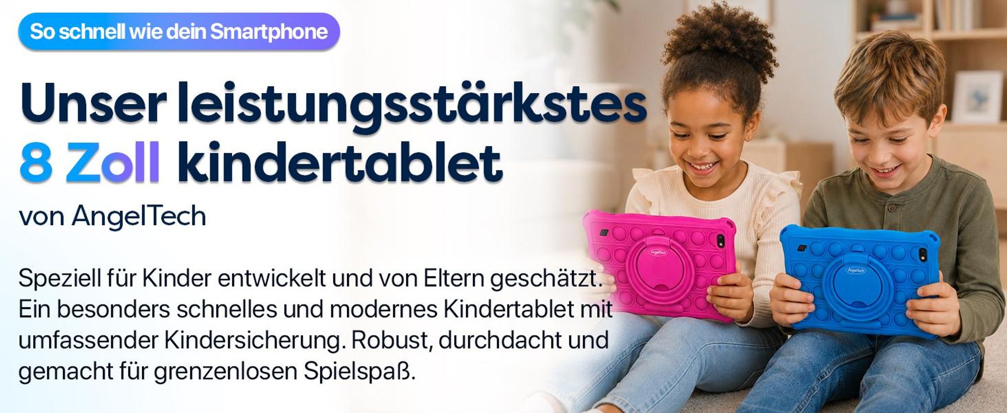 AngelTech Kindertablet PRO MAX - Android 16 - 4+4 GB RAM - 64 GB - Octa-Core-Prozessor - Schnelles 8 Zoll Kindertablet - Elterliche Kontrolle- Rosa