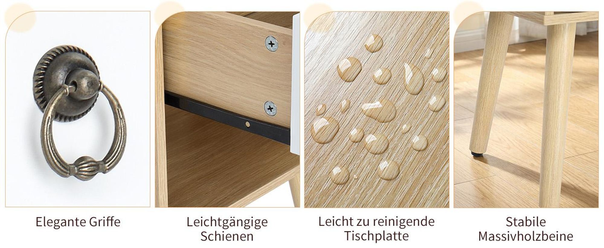 FCH Nachttisch, Beistelltisch mit offenem Fach, Schubladen, 38 x 30 x 55 cm, Eichen&Weiß