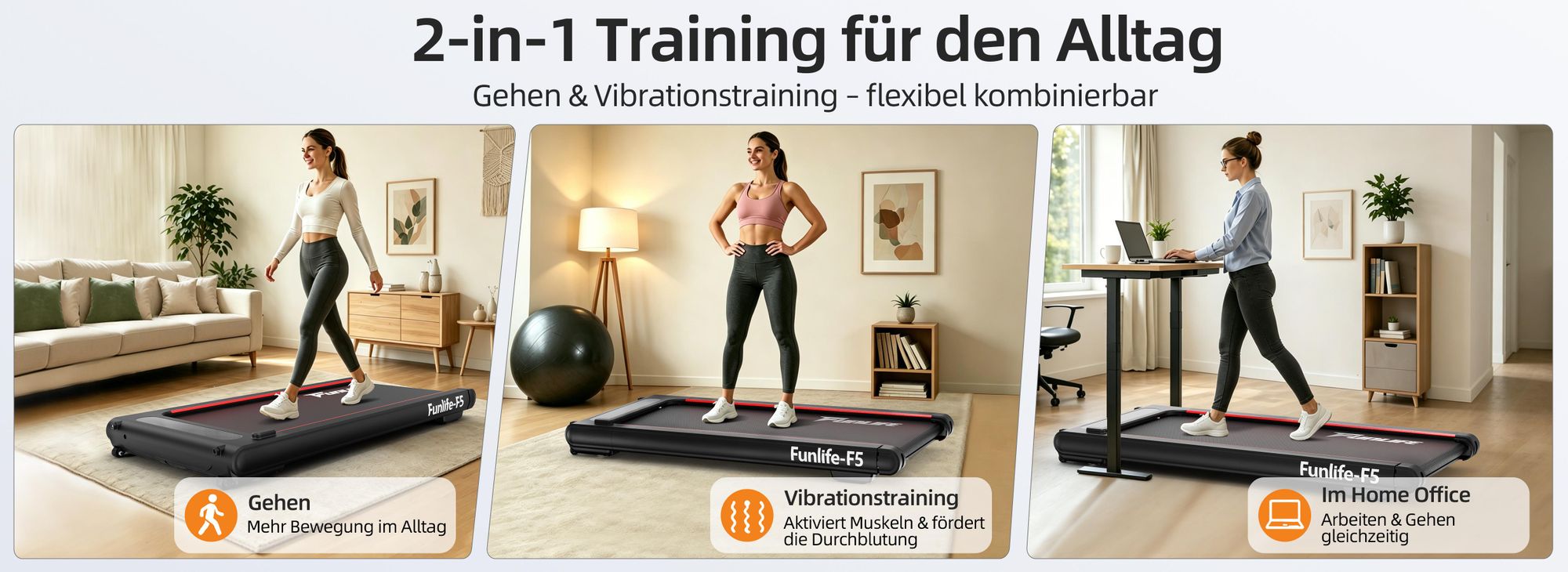FunLife F5 2-in-1 Walking Pad und Vibrationstraining für Zuhause und Home Office