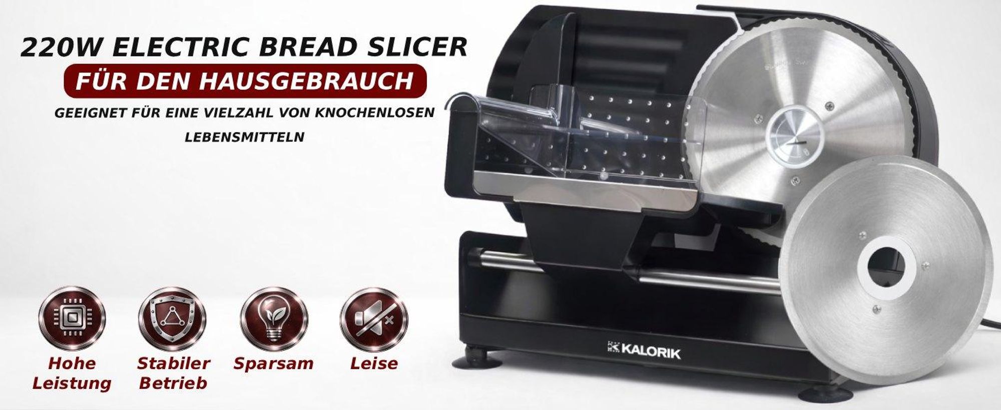 ELEKTRISCHER METALLSCHNEIDER 220W Für BROT und Schinken, AUSWECHSELBARE KLINGEN, SCHWARZ