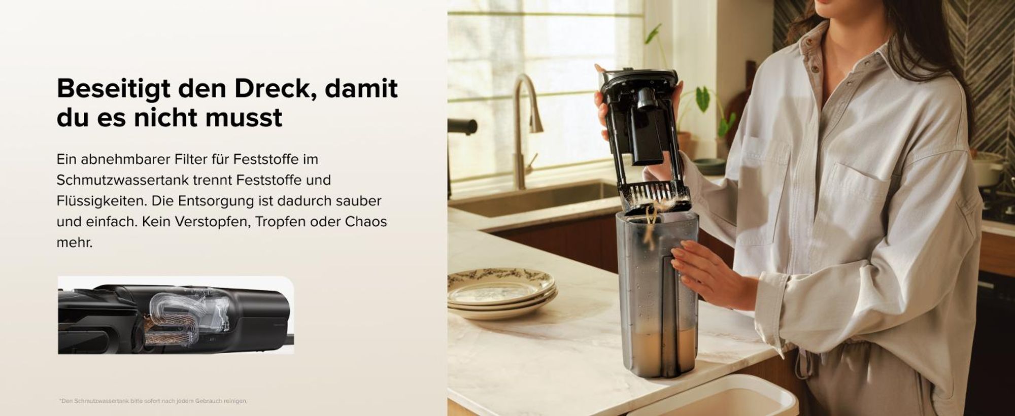 Roborock F25 ACE Pro Nass Trockensauger, 25000Pa, JetFoaming gegen Flecken, Anti-Haar-Verwicklung, 180° Flach-Design, Heißwasser-Selbstreinigung