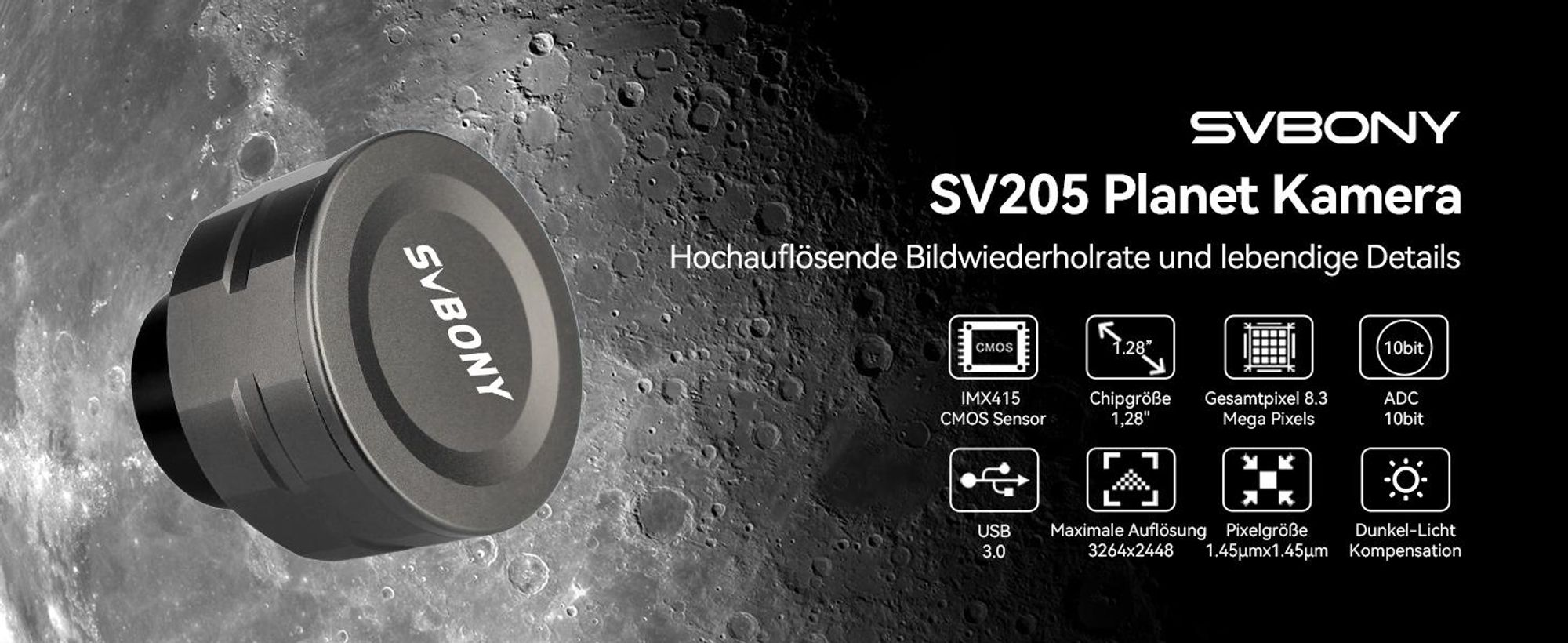 Svbony SV205 Okular Kamera, Teleskop 8MP Elektronisches Okular USB 3,0 CCD Kamera Teleskop 1.25" Astronomie Kamera Digitales Okular für Teleskop Astrofotografie