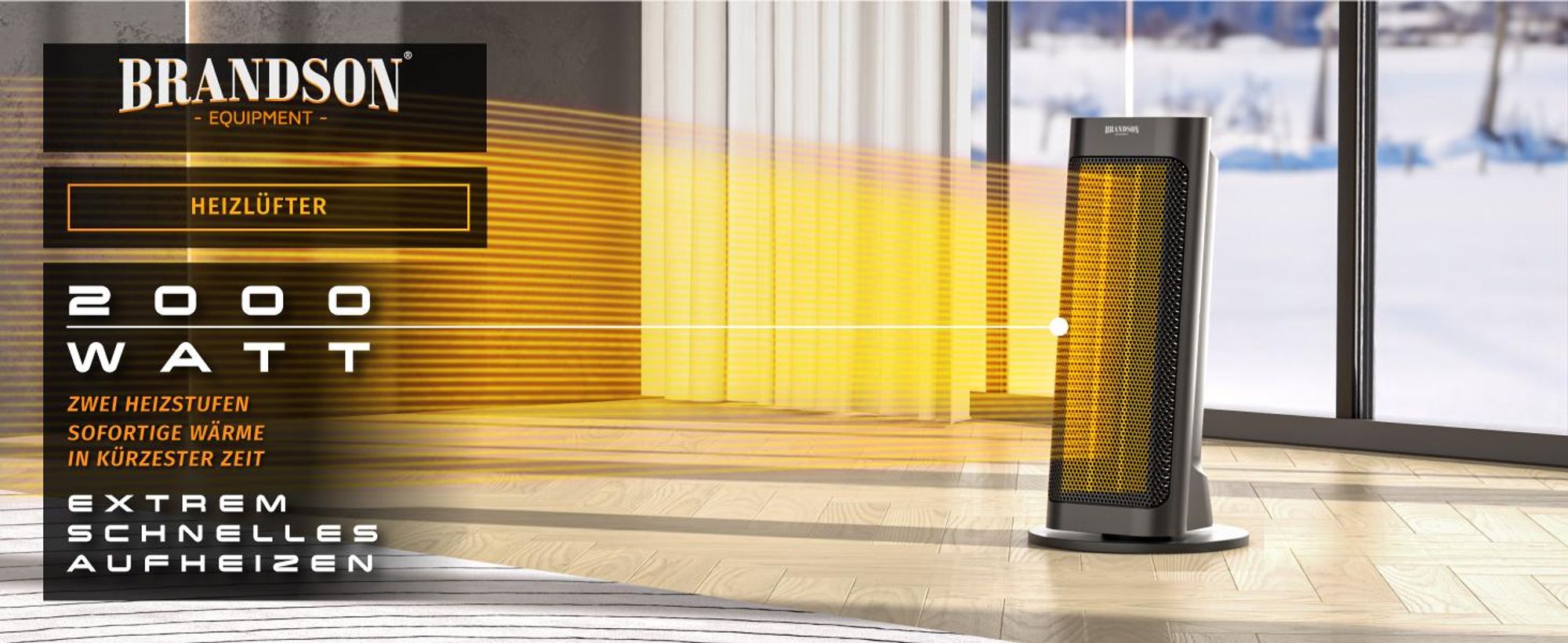 Brandson Heizlüfter 2000W, Keramik Heizlüfter mit Timer & Fernbedienung, 80° Oszillation, Überhitzungsschutz, Automatische Abschaltung, Umkippschutz, 2 Stufen, Schwarz