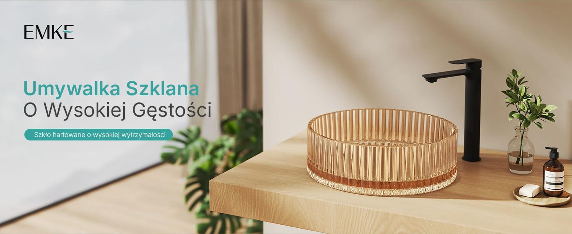 EMKE umywalka nablatowa okrągła 400x400x120mm wykonana z hartowanego szkła kryształowego, galwanizowana w kolorze różowego złota, bez otworu na baterię i przelewu, nowoczesny design