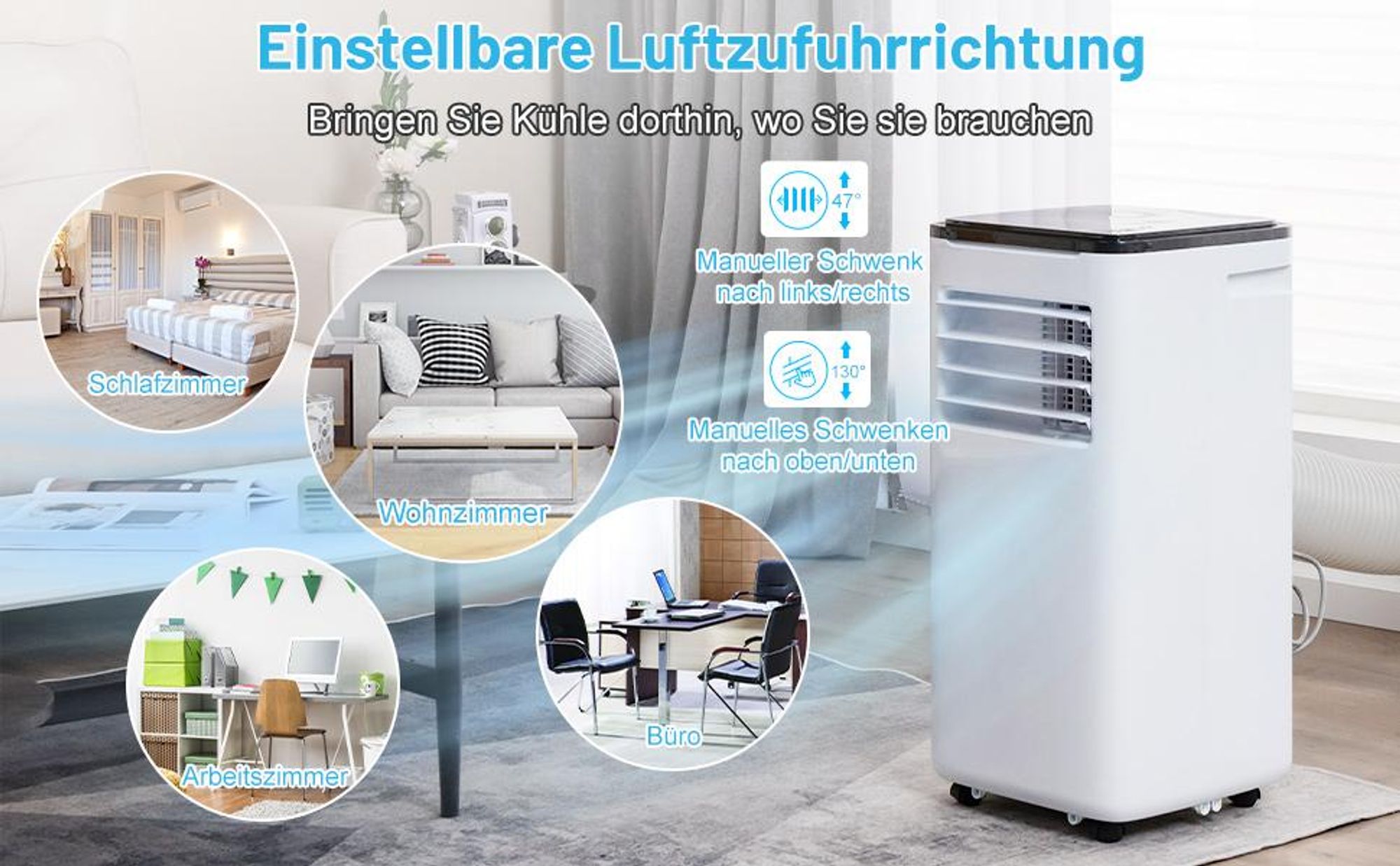 COSTWAY 9000 BTU mobile Klimaanlage, 4 in 1 Klimagerät inkl. Kühlen, Ventilator, Heizen & Entfeuchter mit Abluftschlauch, Schlafmodus, Fernbedienung
