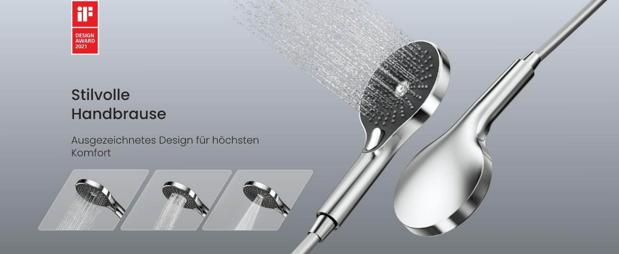 EMKE® Duschsystem mit Thermostat Chrom mit LED-Ambientebeleuchtung blau, Digitalanzeige, Regendusche 250mm, Badewannenauslauf & Glasablage F25