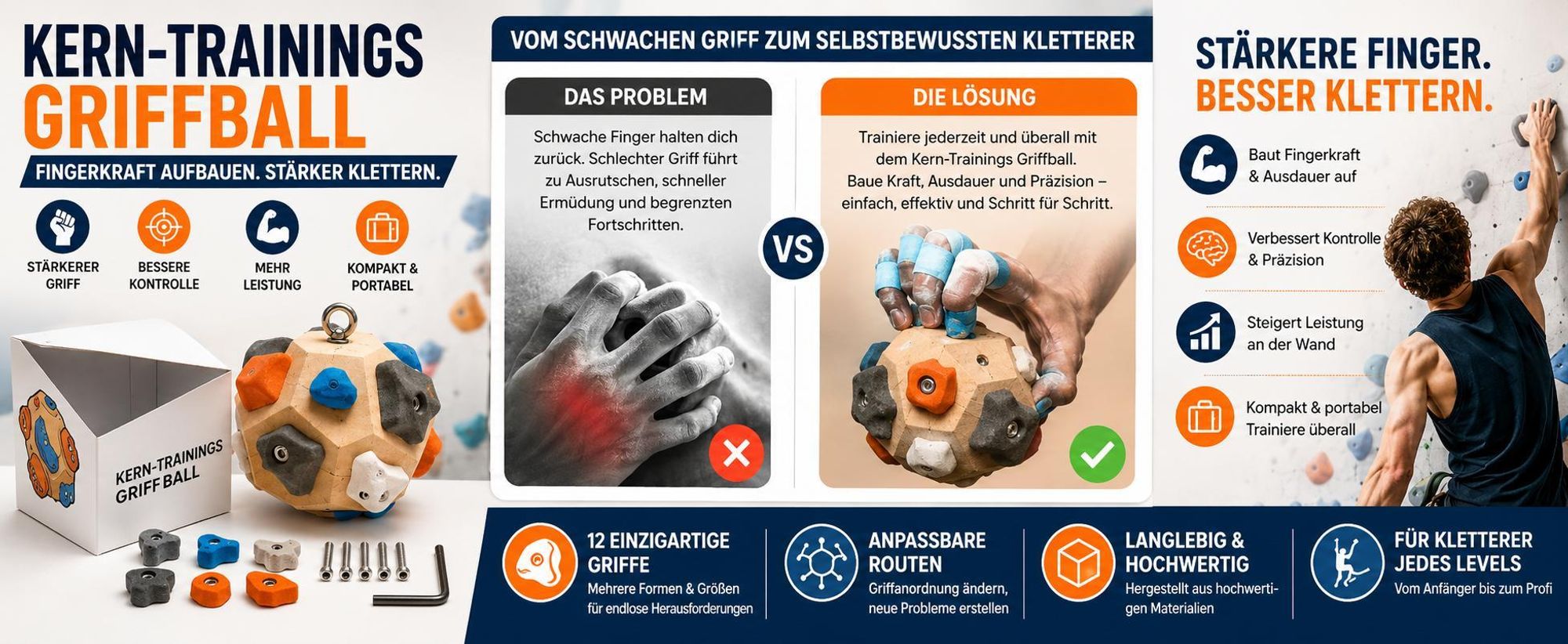 Fingertrainer mit verstellbaren Klettergriffen, Fingerkraft Entwicklungsspielzeug, Kletterzubehör - BOULBLOCK