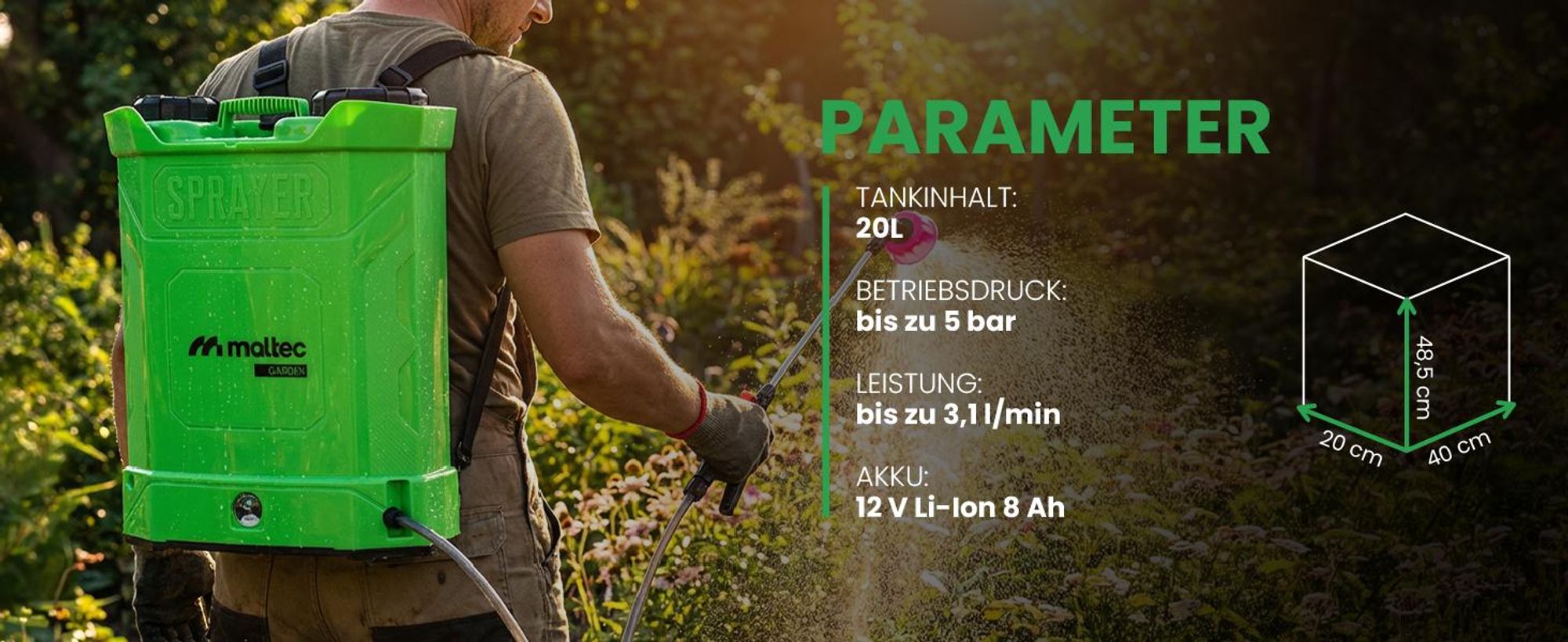 Akku-Rückenspritze 20L mit elektrischer Drucksprüher 5 bar