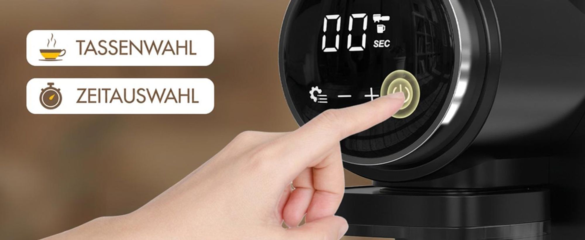 CHEFFANO Elektrische Kaffeemühle mit Kegelmahlwerk & 30 Mahlstufen, Touchscreen für bis zu 12 Tassen - Für Espresso, Filterkaffee, French Press