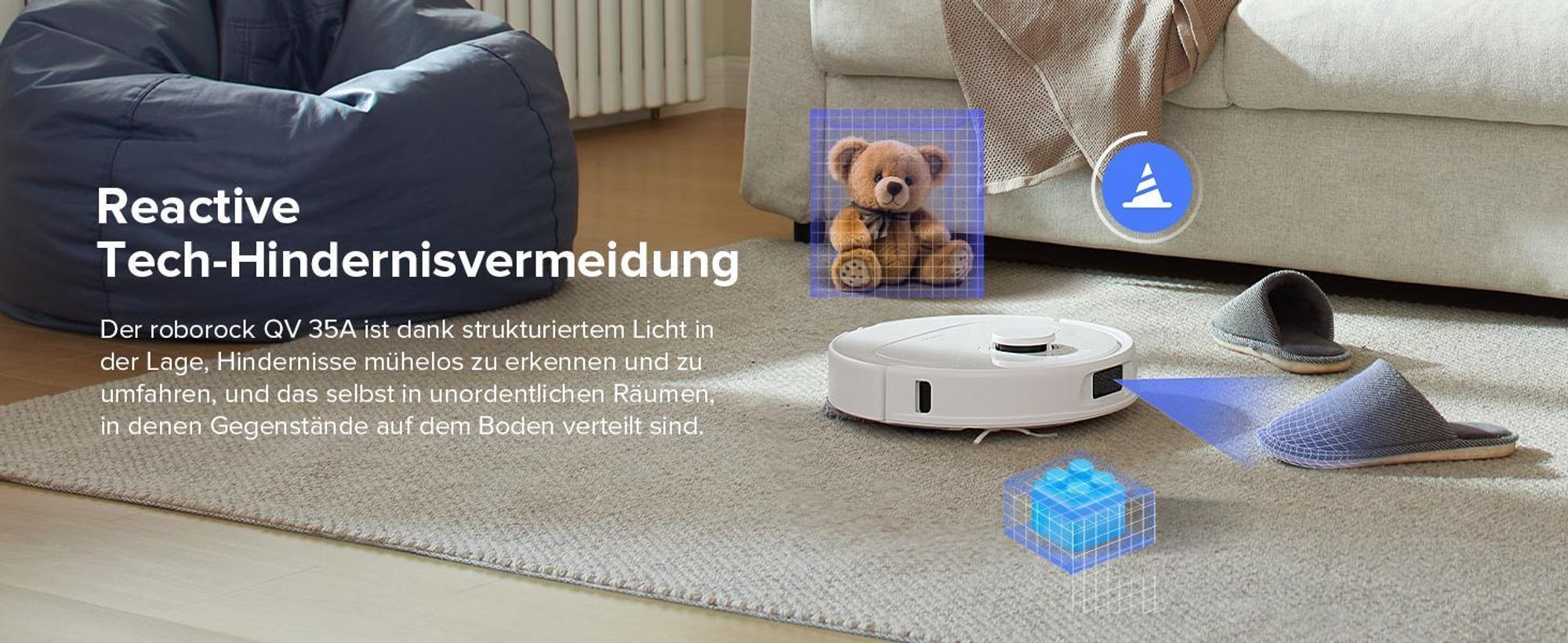 Roborock QV 35A Staubsauger Roboter 8.000pa(Upgrade von Qrevo/Qrevo Plus),Anti-Verfilzungs-Seitenbürste, PreciSense LiDAR, All-in-One Dock, Weiß