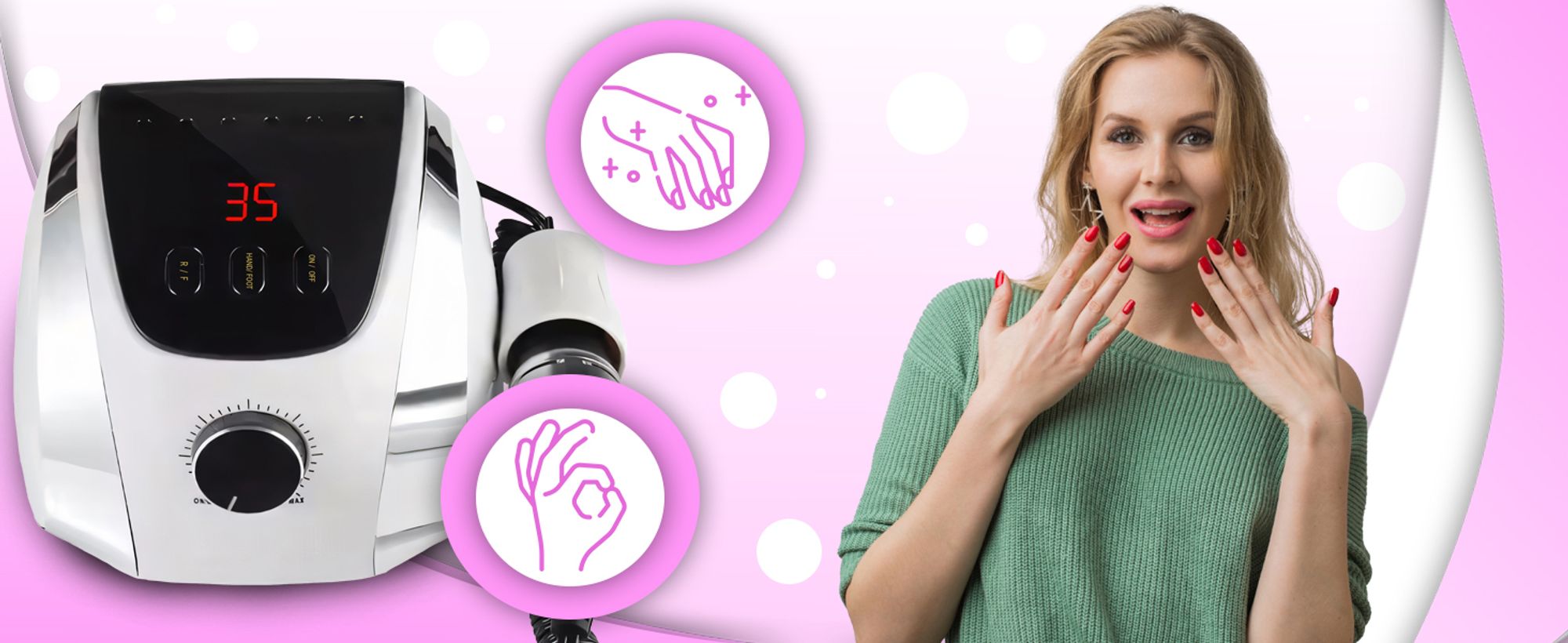 Elektrische Nagelfräser Set 65W, Profi 35.000 U/Min, LED, Gelnägel, Maniküre und Pediküre, einstellbare Geschwindigkeit, Fußpedal und 6 Bits, Retoo