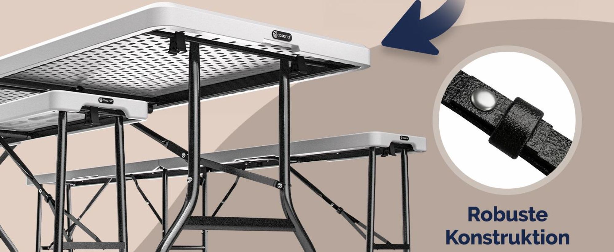 CASARIA Bierzeltgarnitur 180 cm 3-teilig für 8 Personen