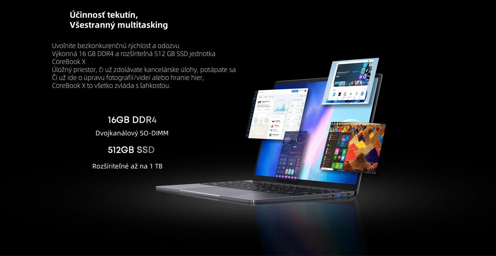 Notebook CHUWI CoreBook X - Procesorom Intel Core i3-1220P Displej 14" Windows 11 16+512GB Batéria 4000mAh - Sivá
